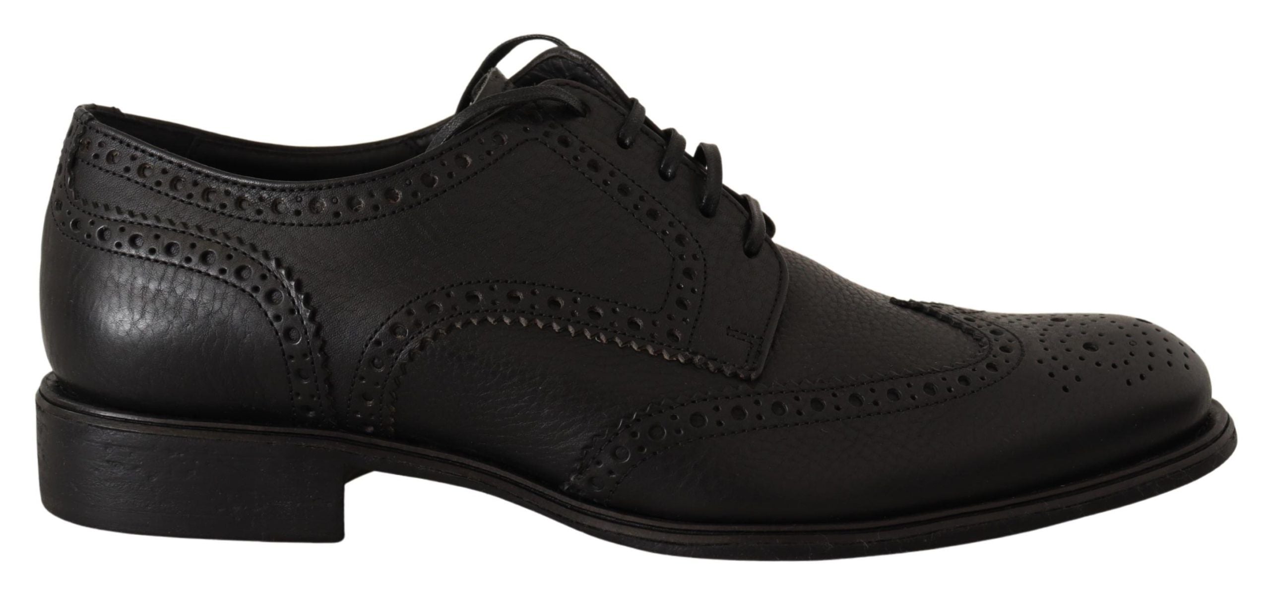 Dolce &amp; Gabbana Élégantes chaussures Derby en cuir noir à bout d'aile