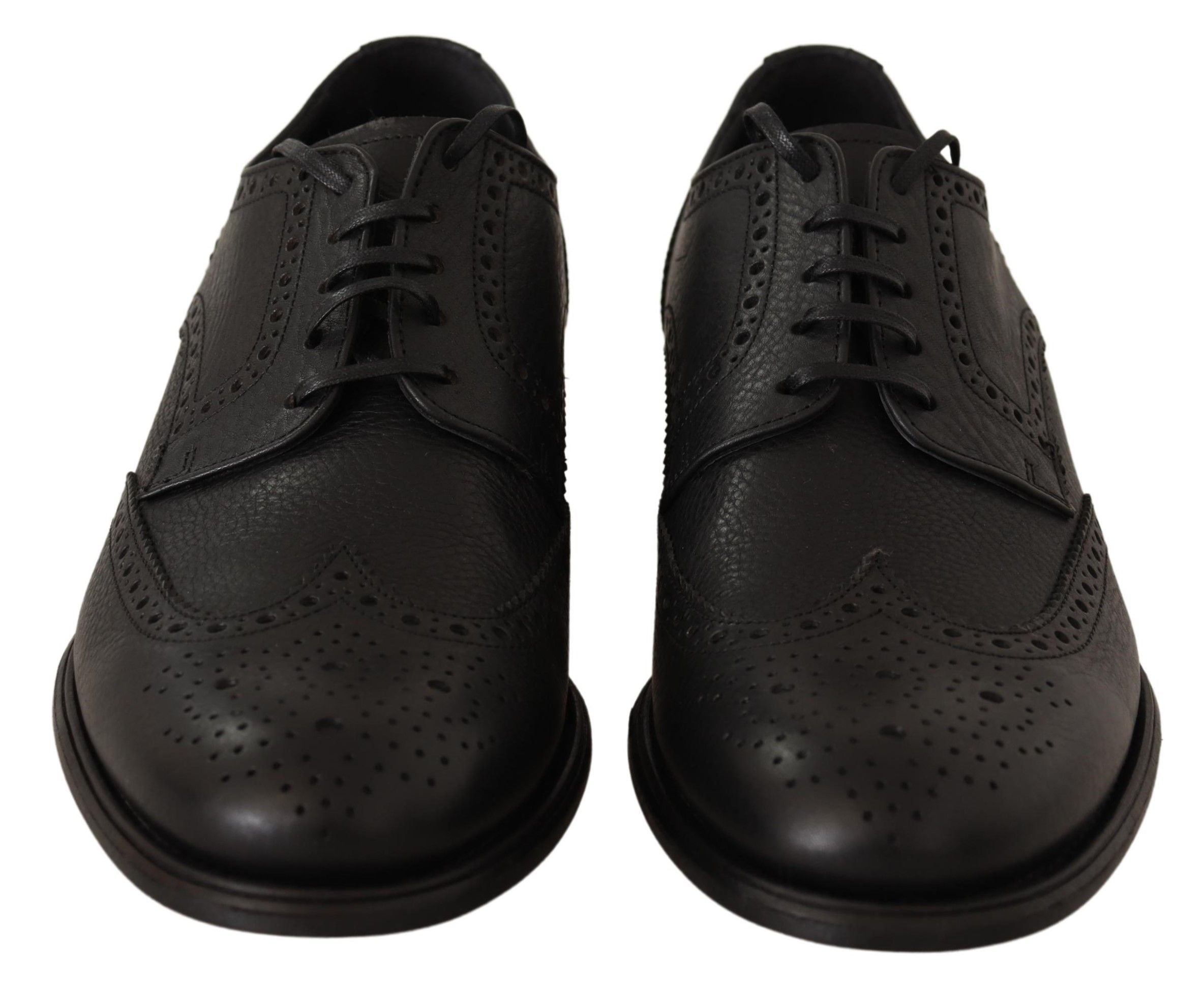 Dolce &amp; Gabbana Élégantes chaussures Derby en cuir noir à bout d'aile