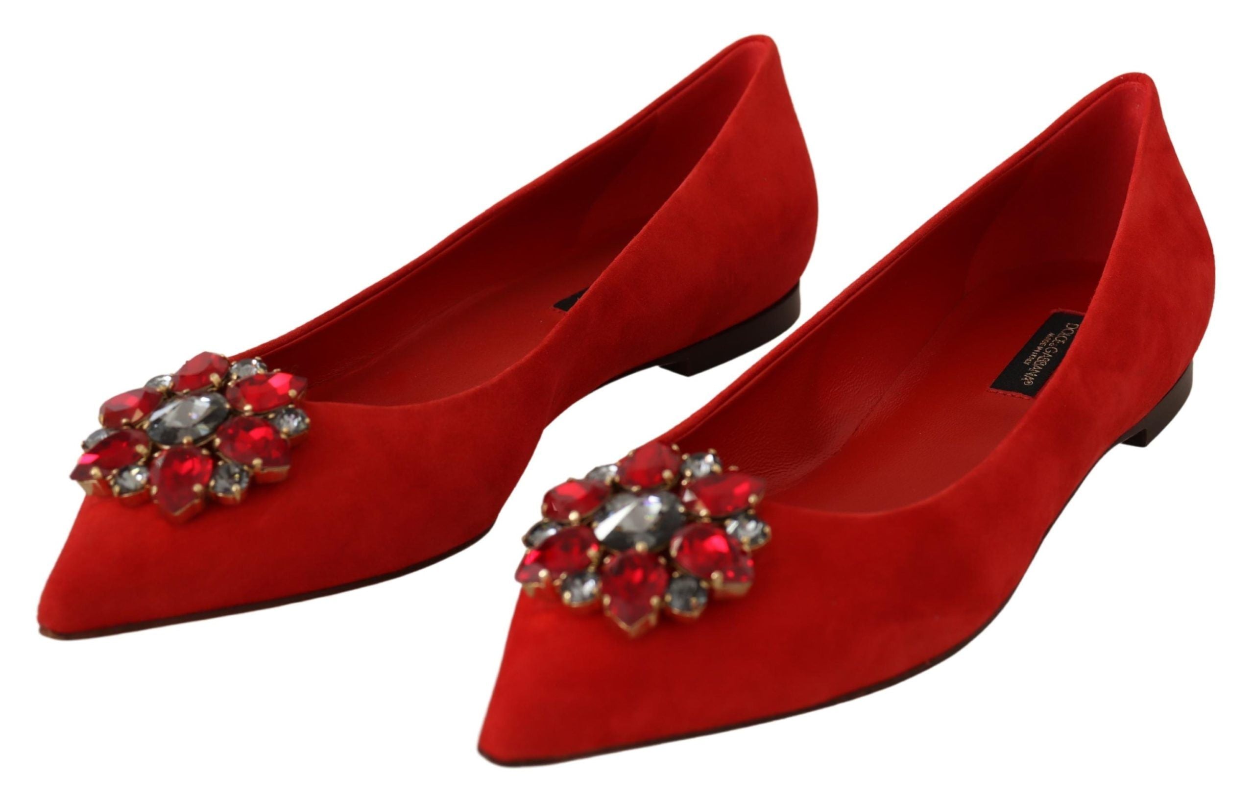 Dolce &amp; Gabbana Chaussures plates en daim rouge ornées de cristaux