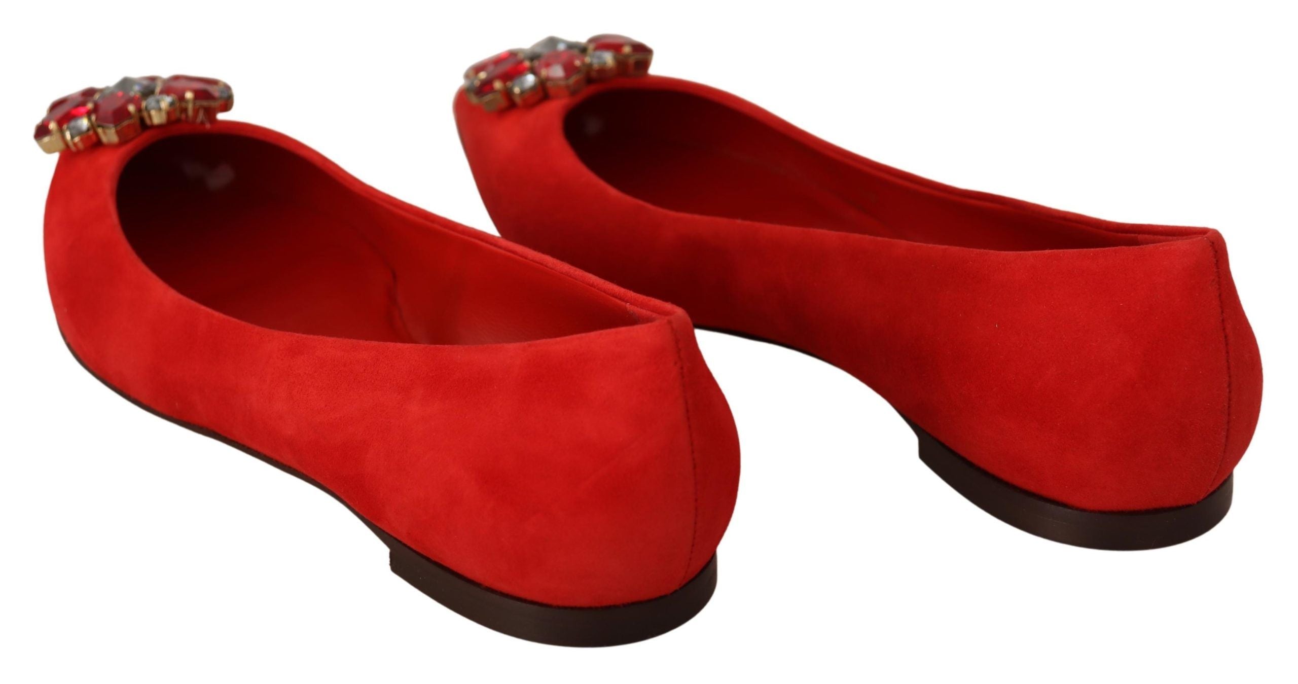 Dolce &amp; Gabbana Chaussures plates en daim rouge ornées de cristaux