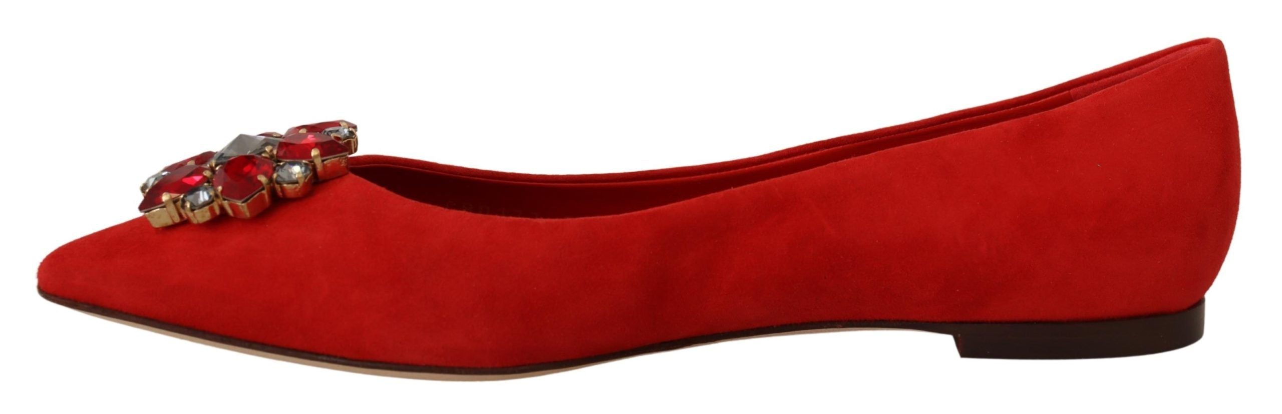 Dolce &amp; Gabbana Chaussures plates en daim rouge ornées de cristaux