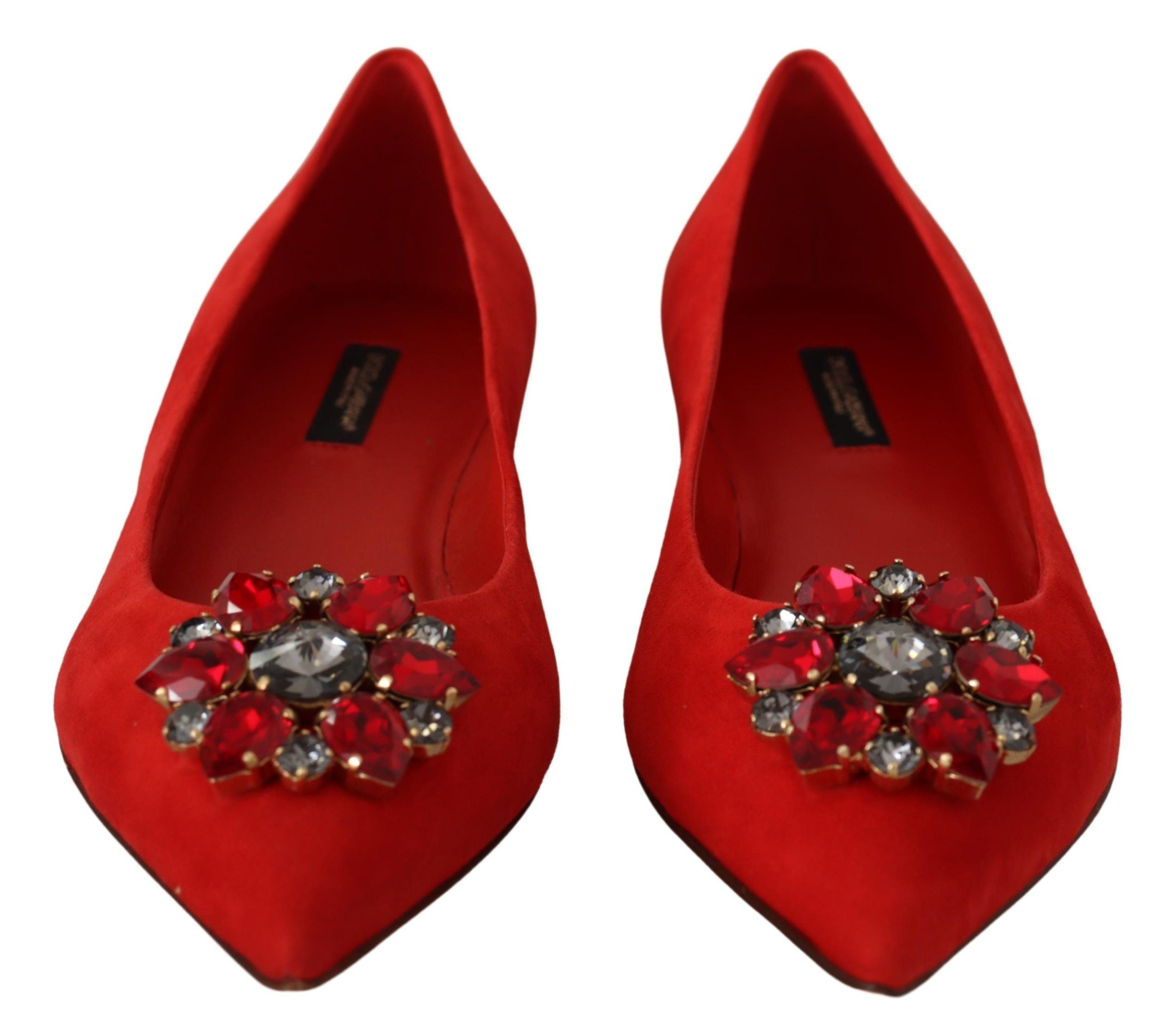 Dolce &amp; Gabbana Chaussures plates en daim rouge ornées de cristaux