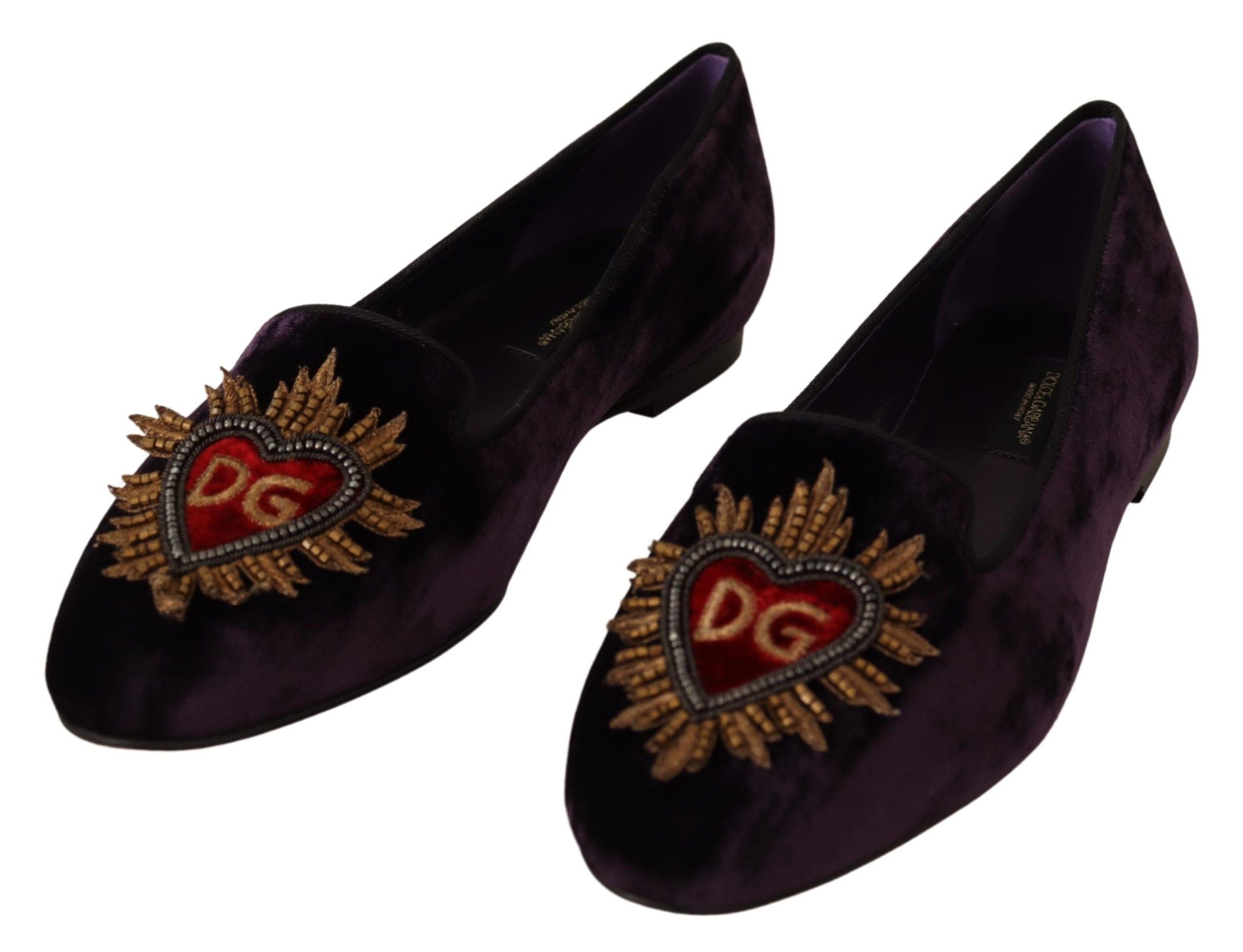 Dolce &amp; Gabbana Chic Mocassins en velours violet avec détail cœur