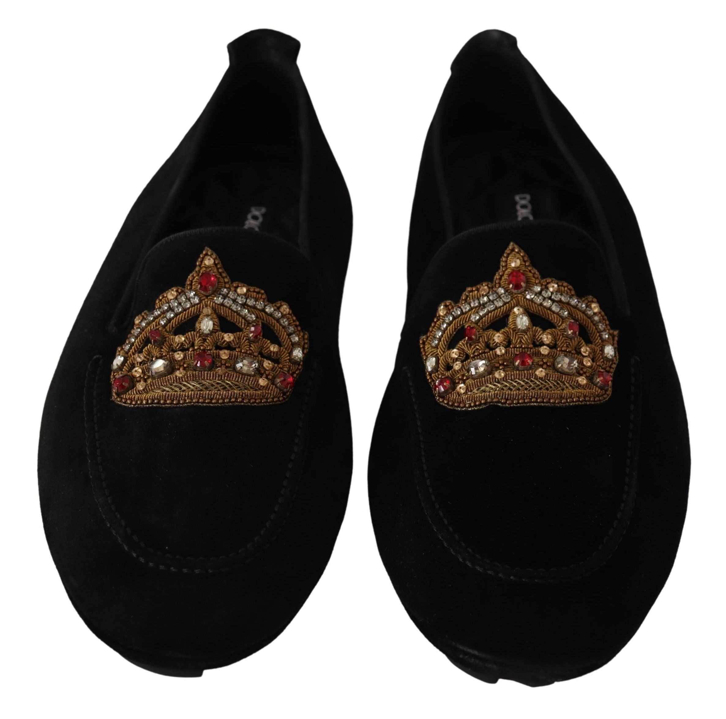 Dolce &amp; Gabbana Claquettes mocassins élégantes en cuir noir avec broderie dorée