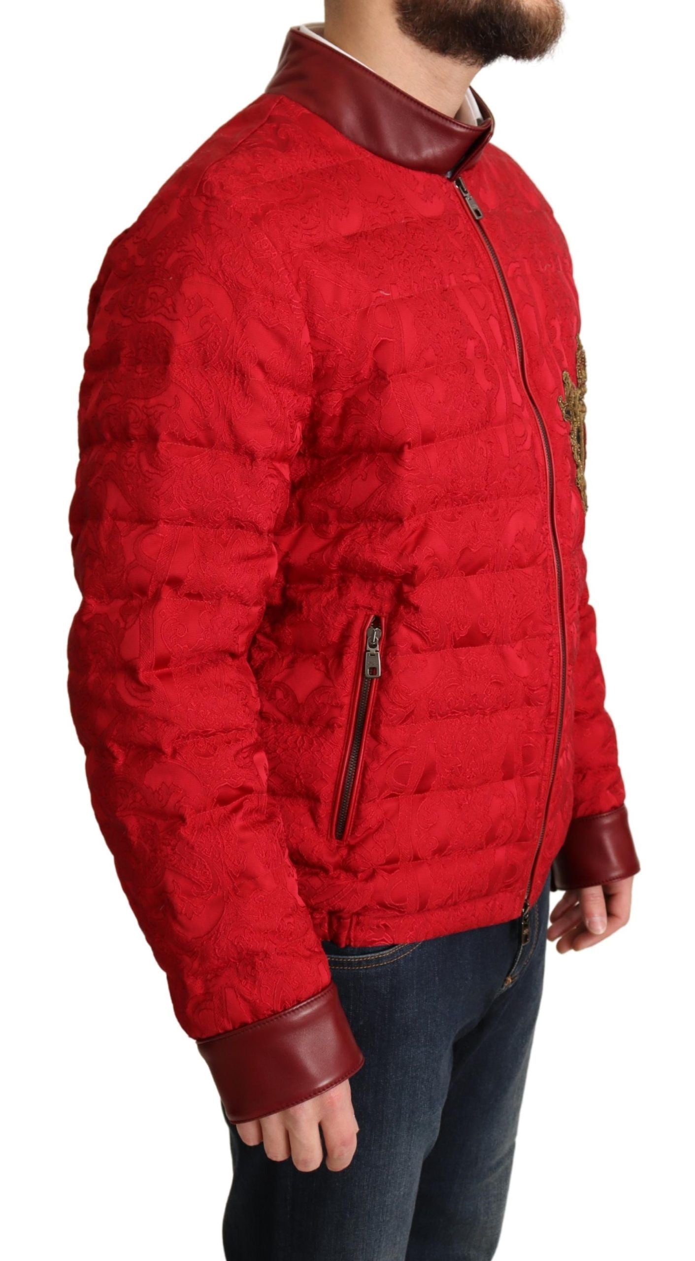 Dolce &amp; Gabbana Blouson de créateur rouge et doré