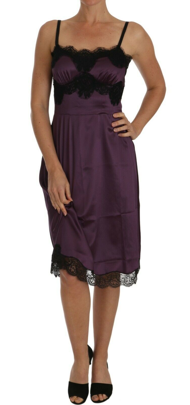 Dolce &amp; Gabbana Robe chemise élégante en dentelle de soie violette