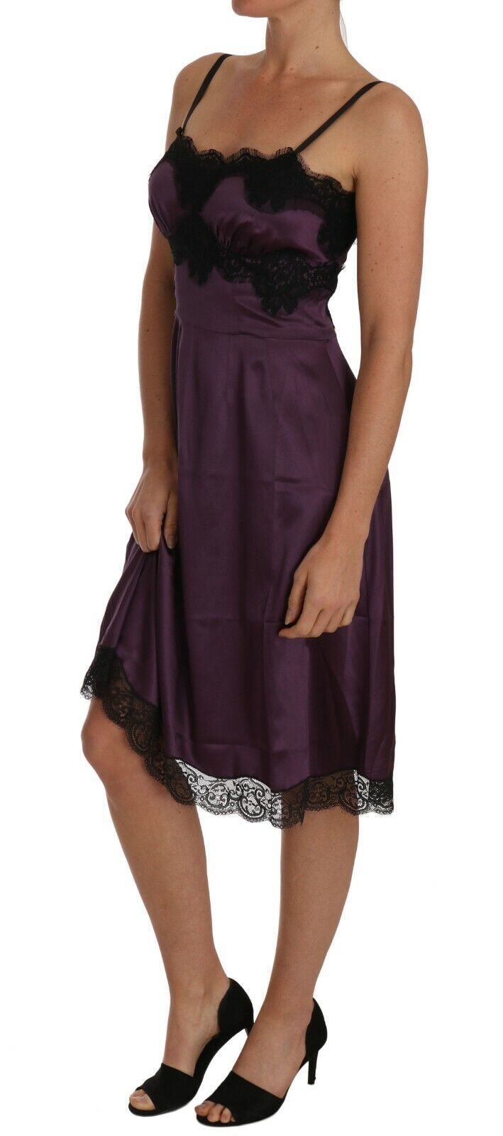 Dolce &amp; Gabbana Robe chemise élégante en dentelle de soie violette