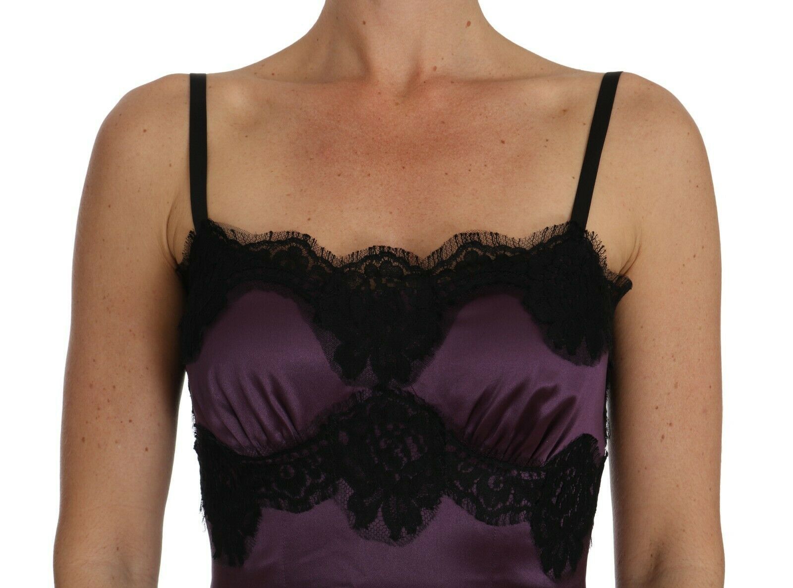 Dolce &amp; Gabbana Robe chemise élégante en dentelle de soie violette