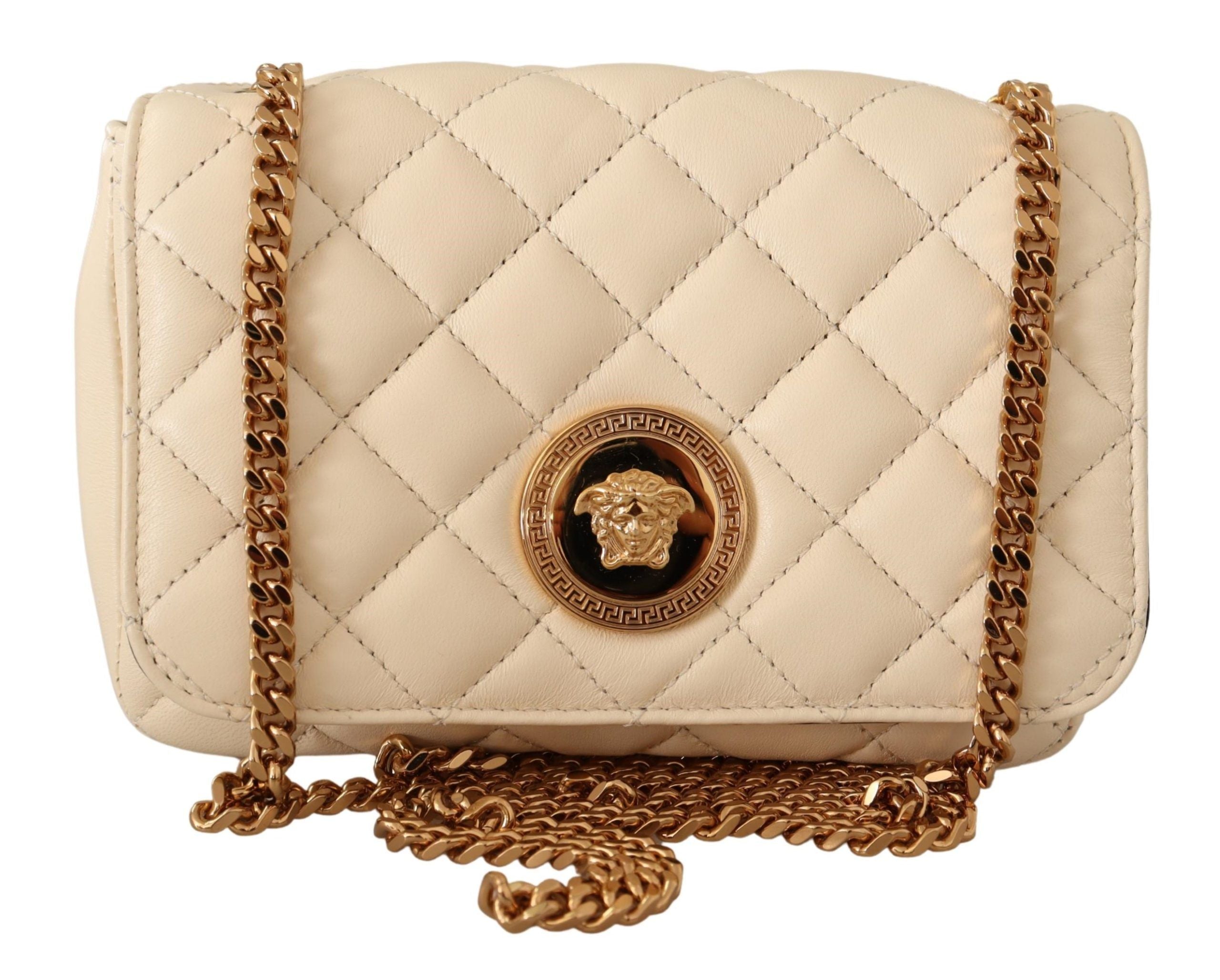 Versace Sac à bandoulière chic en cuir nappa en blanc pureté