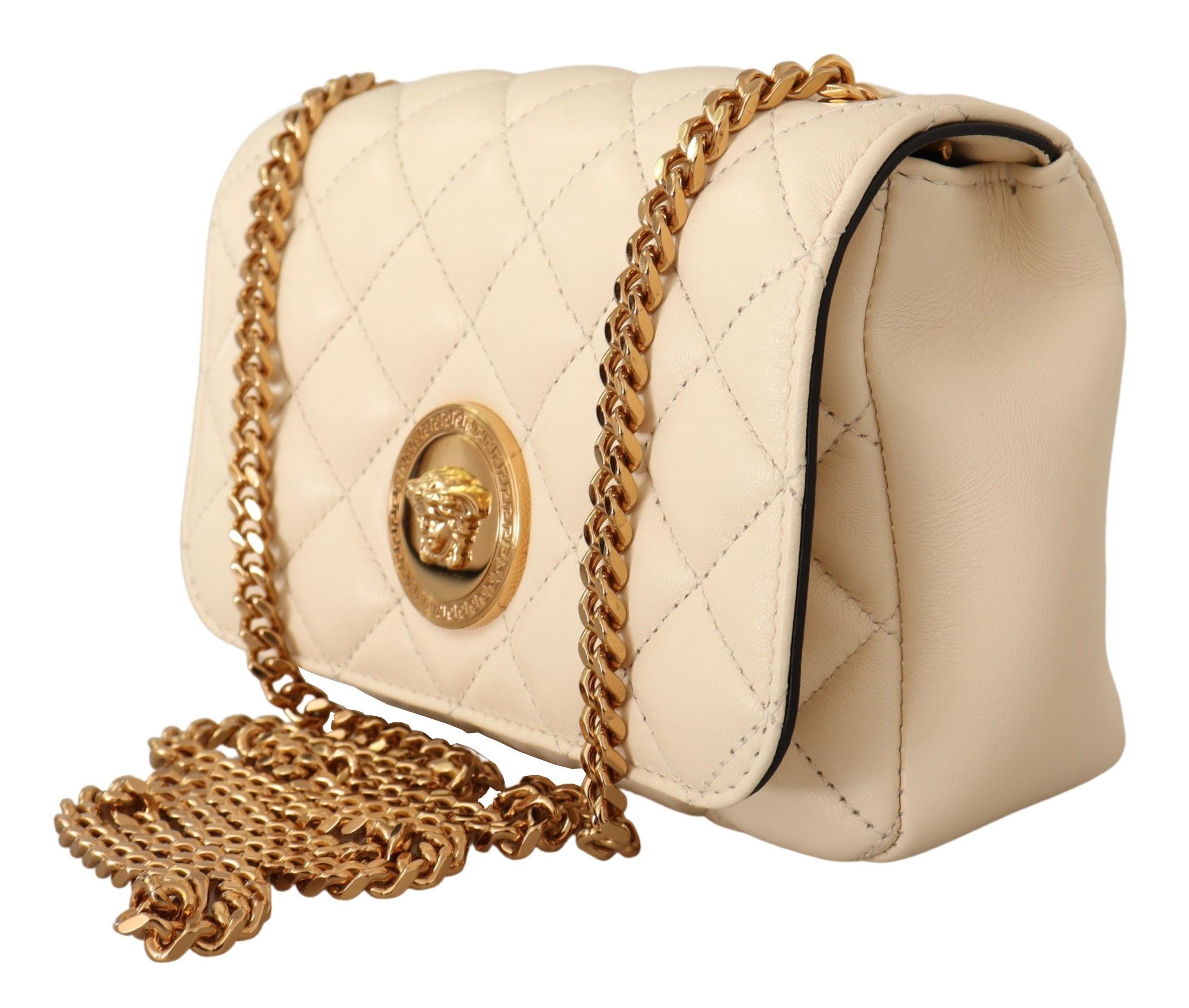 Versace Sac à bandoulière chic en cuir nappa en blanc pureté