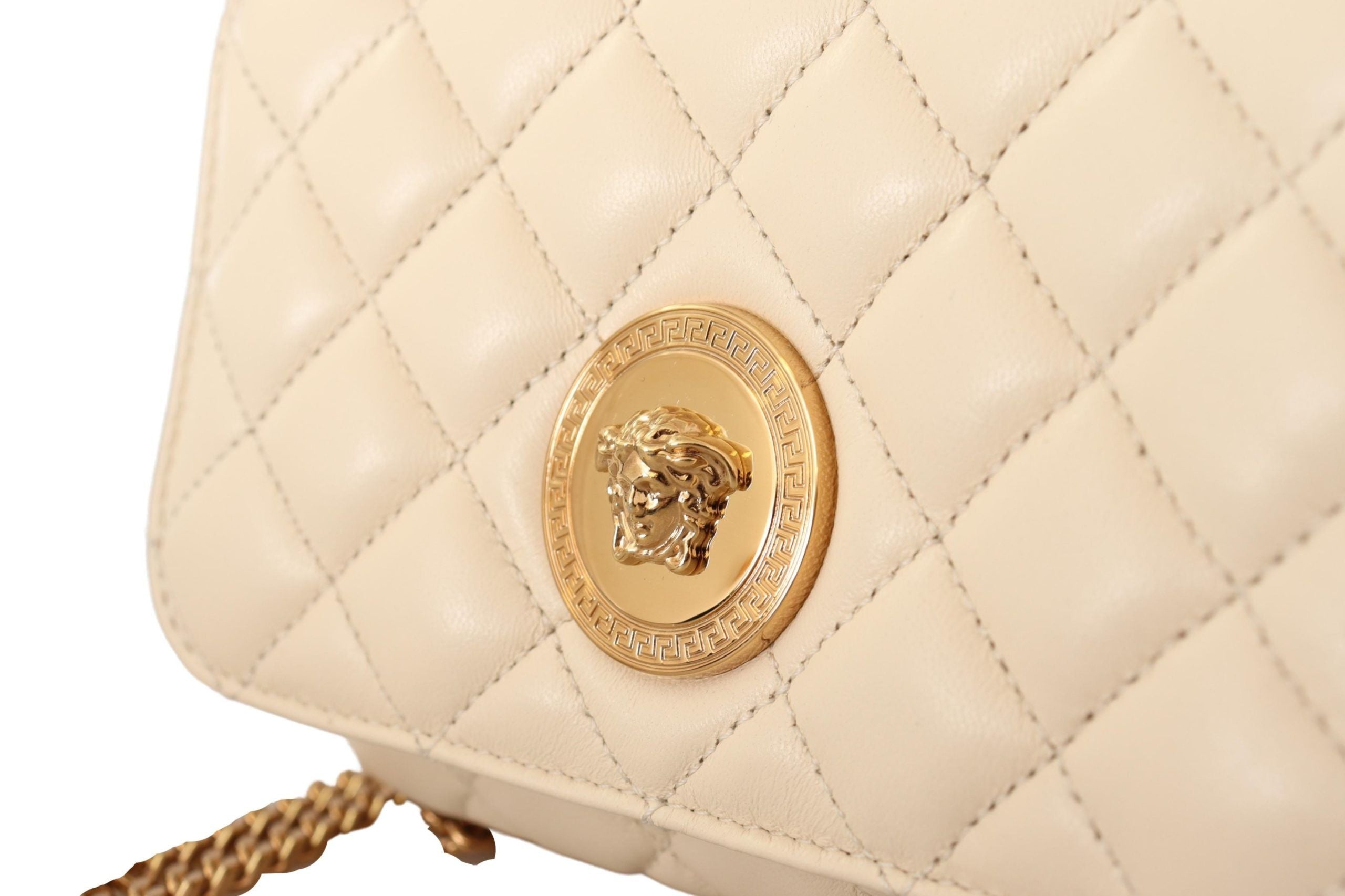 Versace Sac à bandoulière chic en cuir nappa en blanc pureté