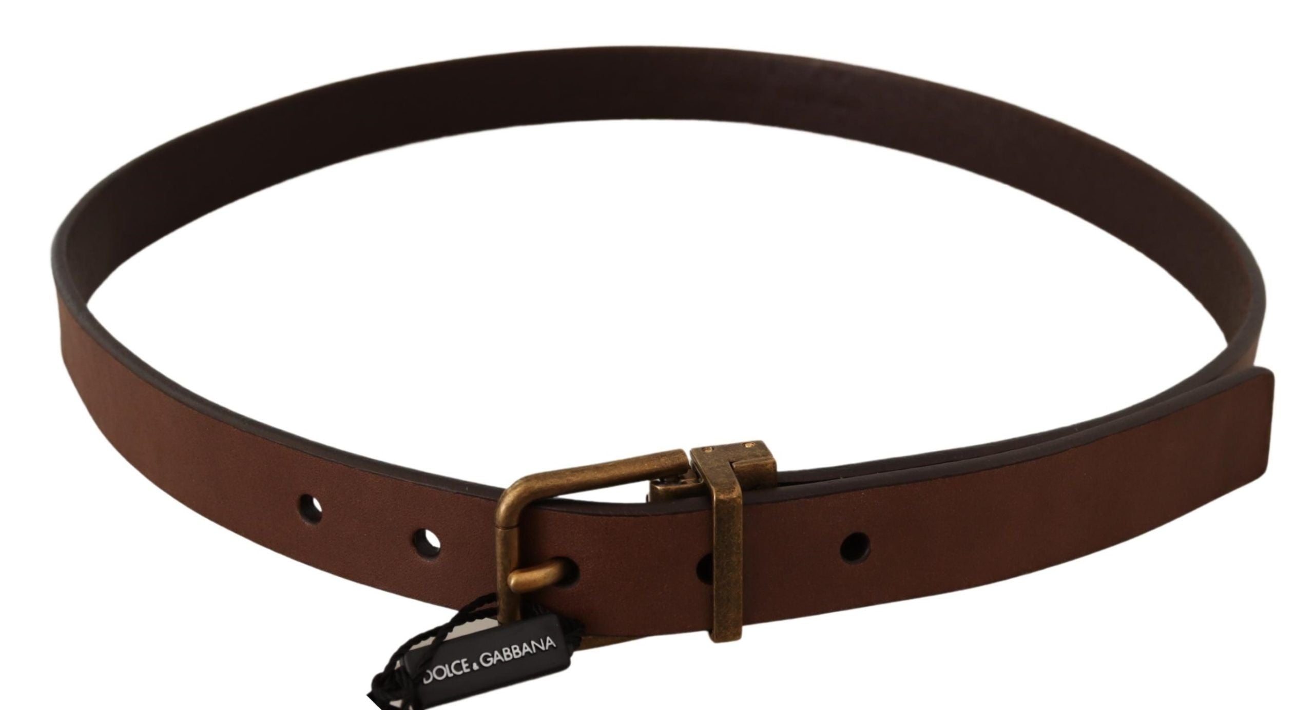 Dolce &amp; Gabbana Ceinture élégante en cuir marron avec boucle dorée