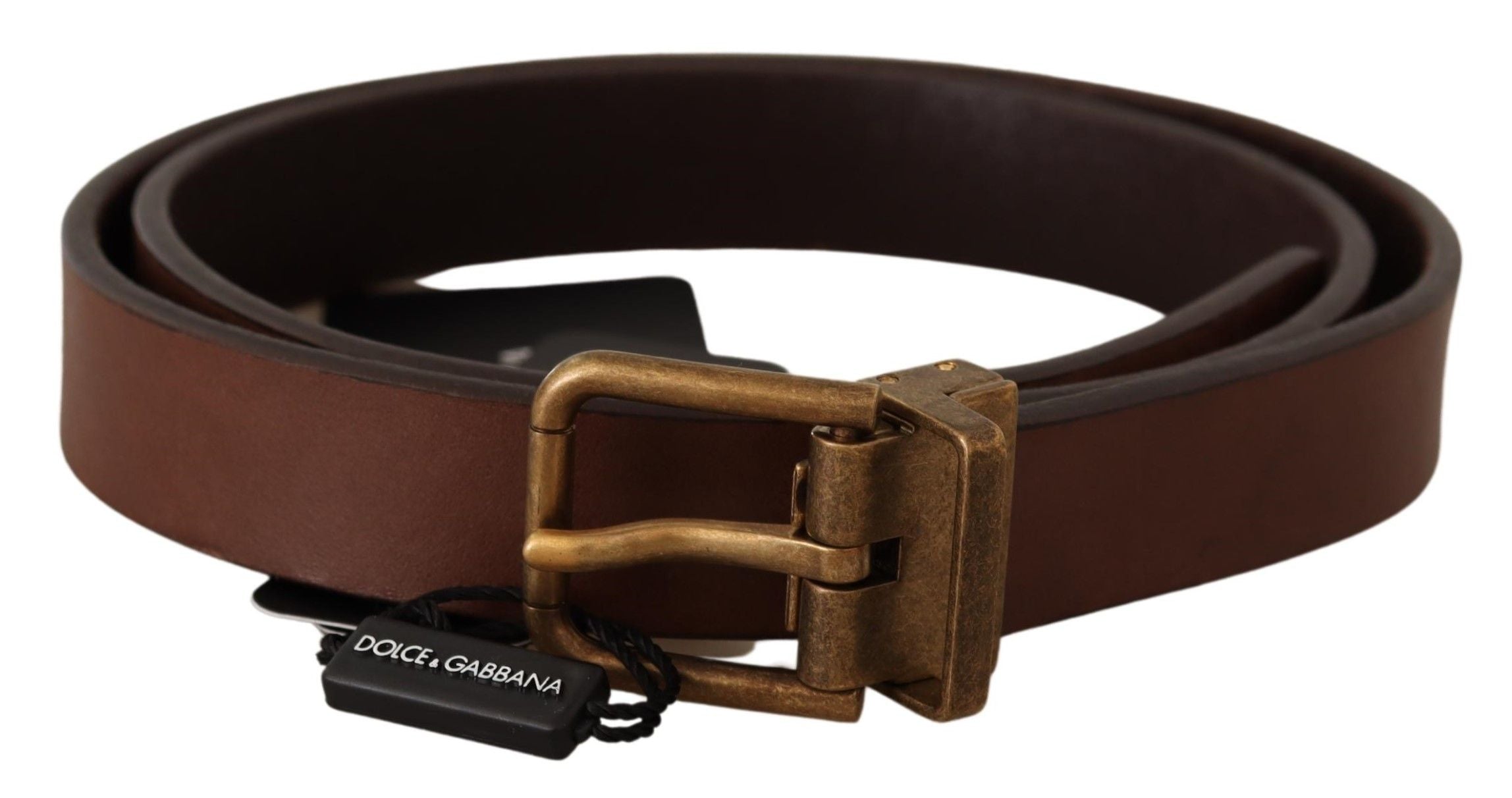 Dolce &amp; Gabbana Ceinture élégante en cuir marron avec boucle dorée