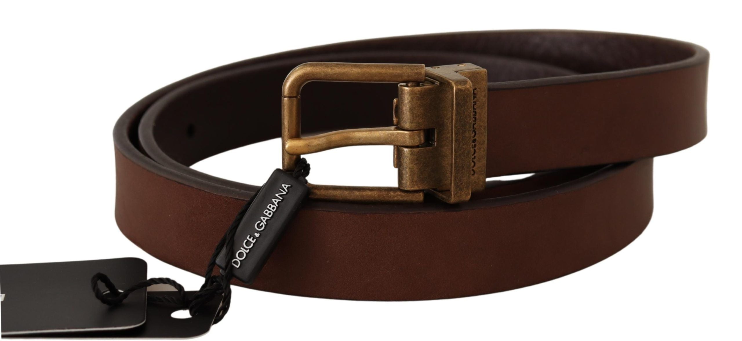 Dolce &amp; Gabbana Ceinture élégante en cuir marron avec boucle dorée