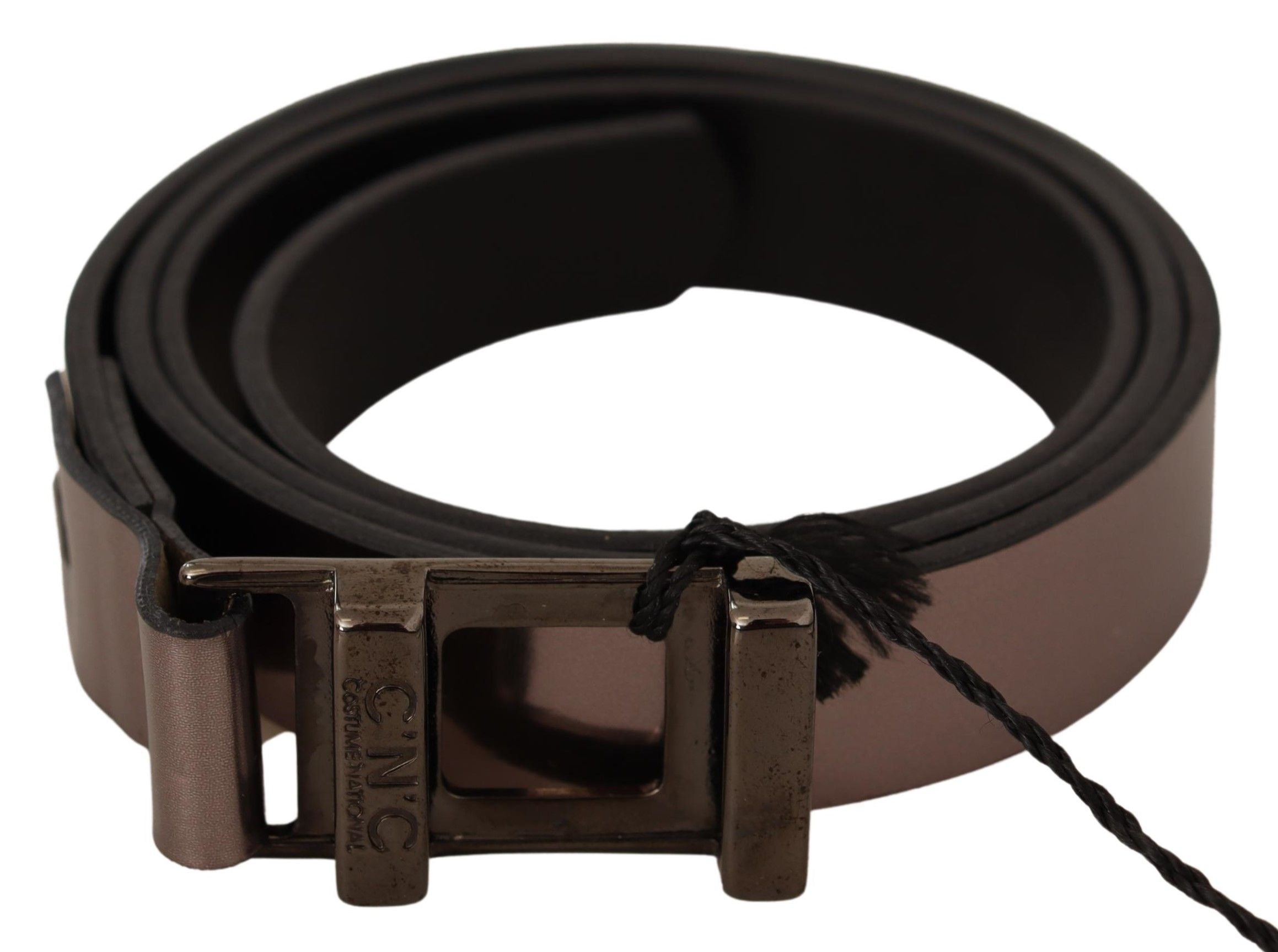 Costume National Chic Ceinture en Cuir Métallisé Rose avec Boucle Bronze