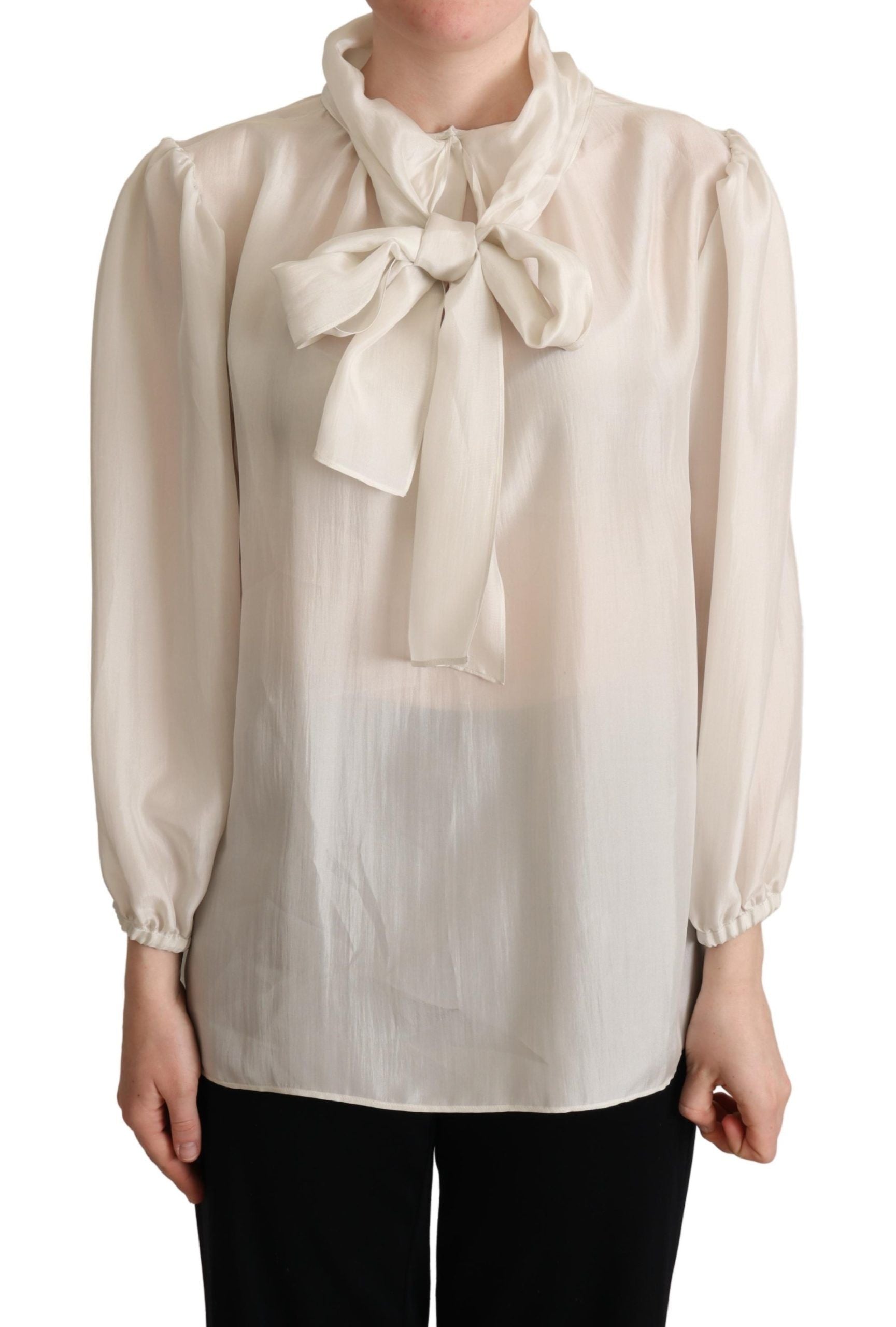 Dolce &amp; Gabbana Blouse Ascot en soie gris clair élégante