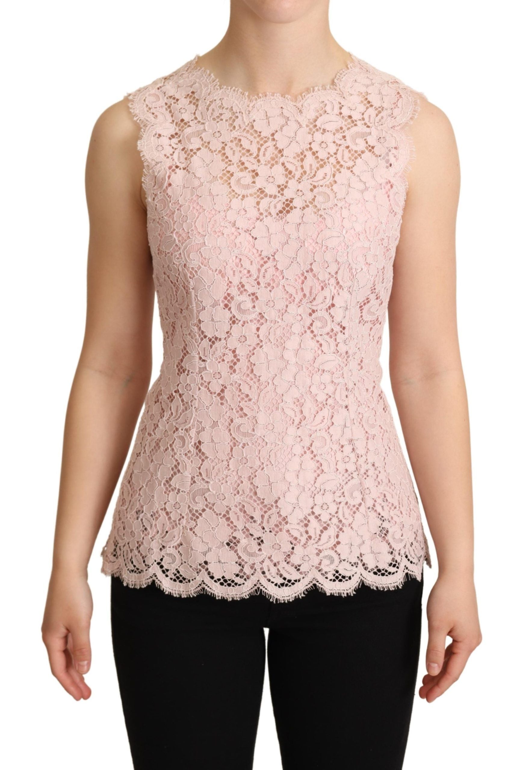 Dolce &amp; Gabbana Blouse sans manches en dentelle rose élégante