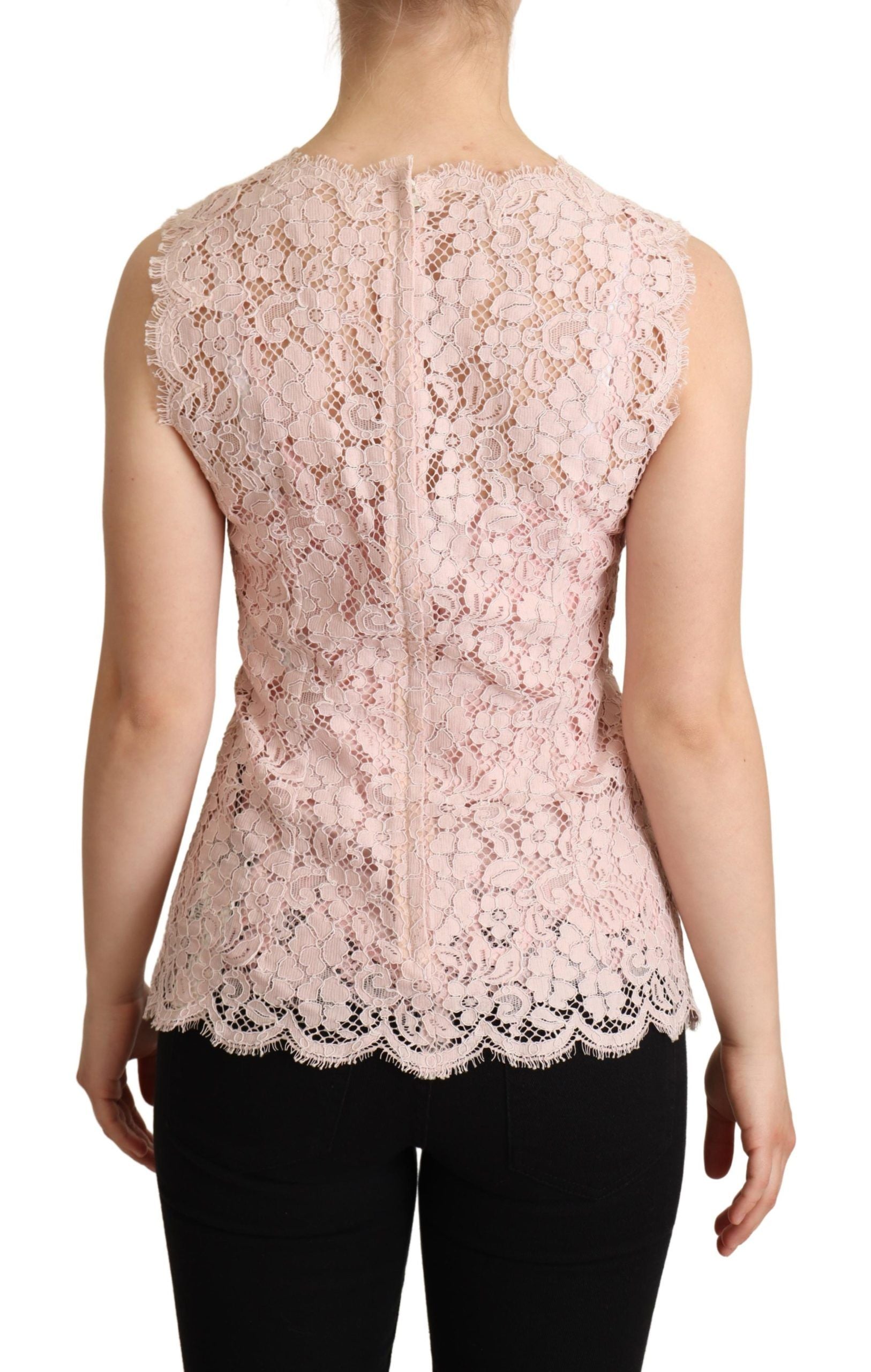 Dolce &amp; Gabbana Blouse sans manches en dentelle rose élégante