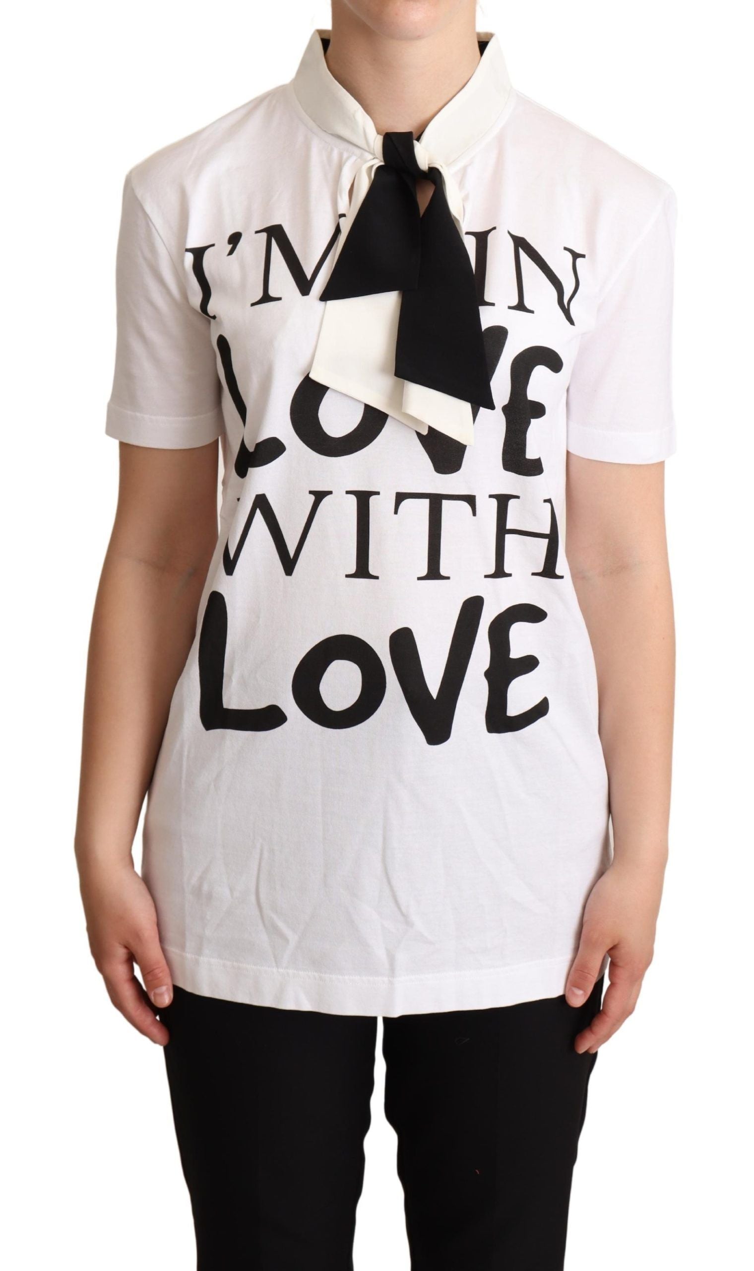 Dolce &amp; Gabbana Chic T-shirt en coton et soie avec slogan d'amour