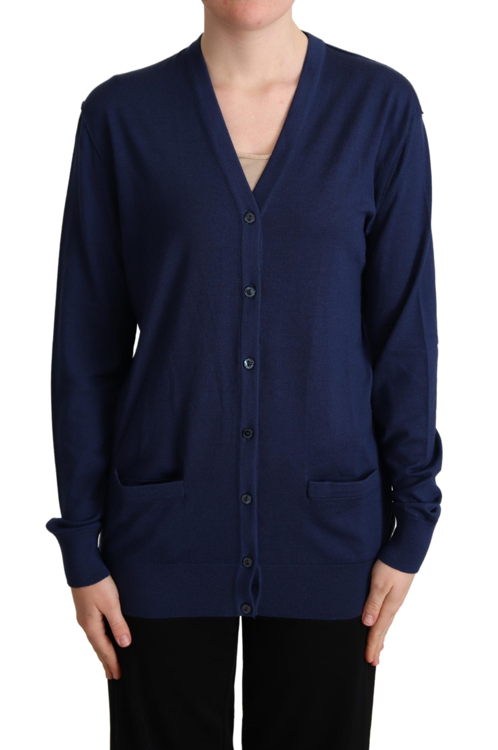 Dolce &amp; Gabbana Cardigan bleu élégant en laine vierge