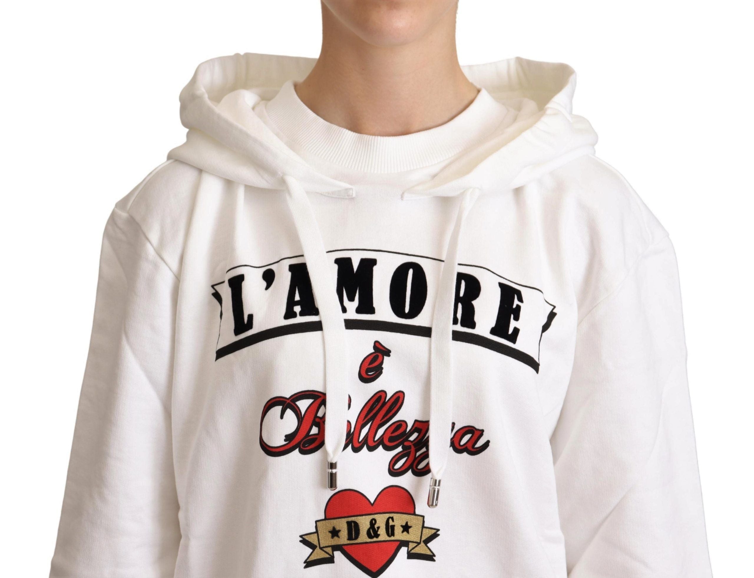 Dolce &amp; Gabbana Pull à capuche blanc L'Amore Motive