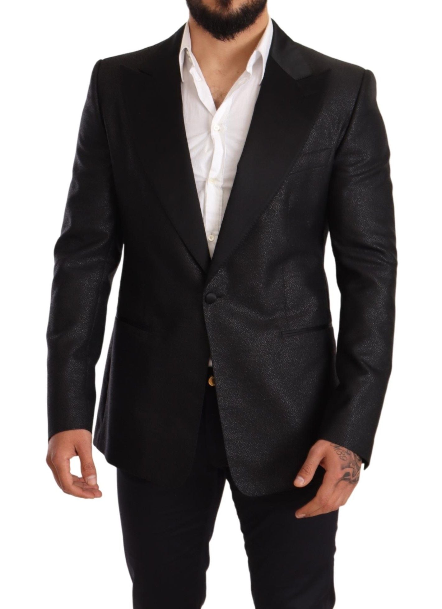 Dolce &amp; Gabbana Veste blazer élégante noire métallisée coupe slim