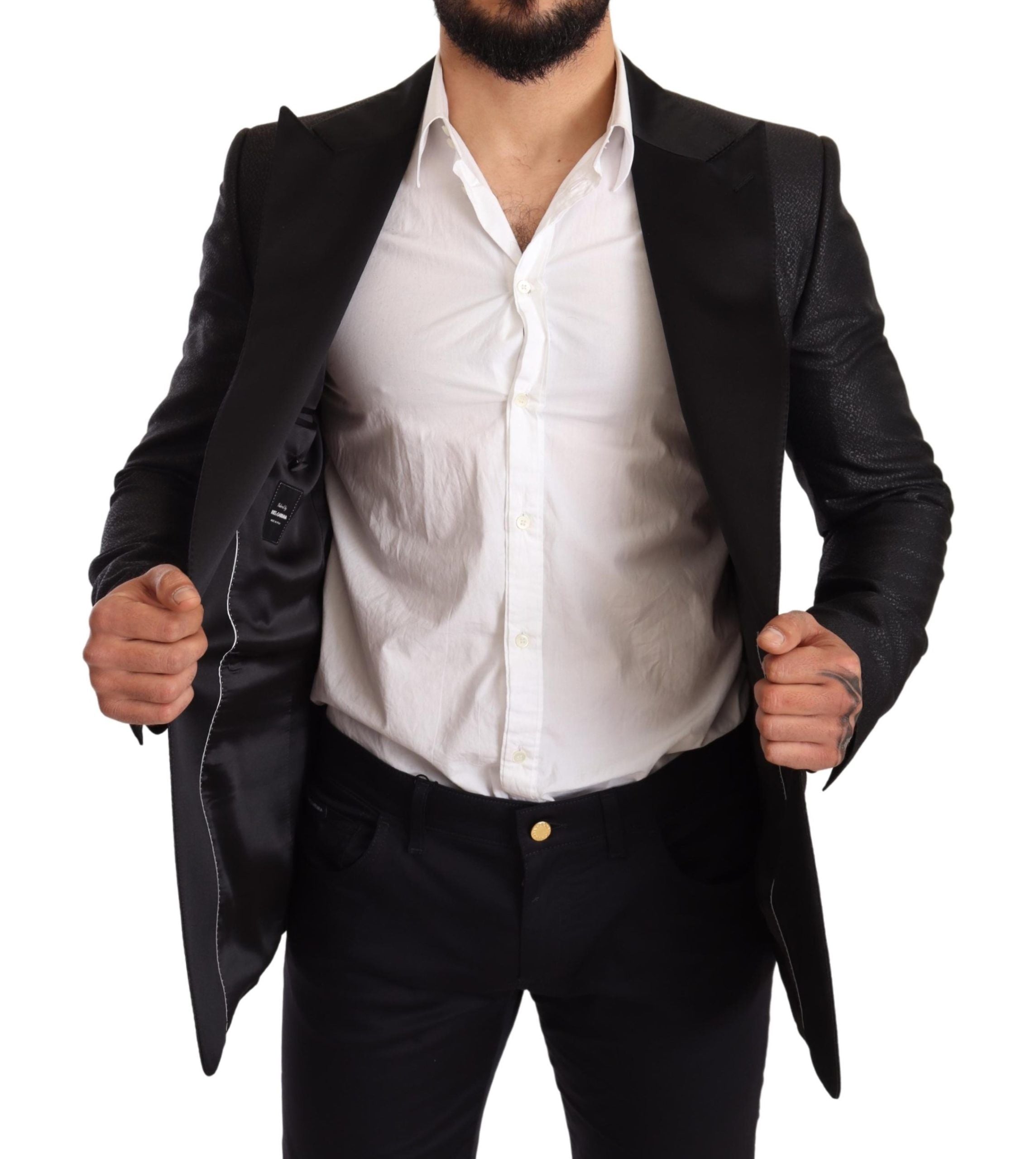 Dolce &amp; Gabbana Veste blazer élégante noire métallisée coupe slim