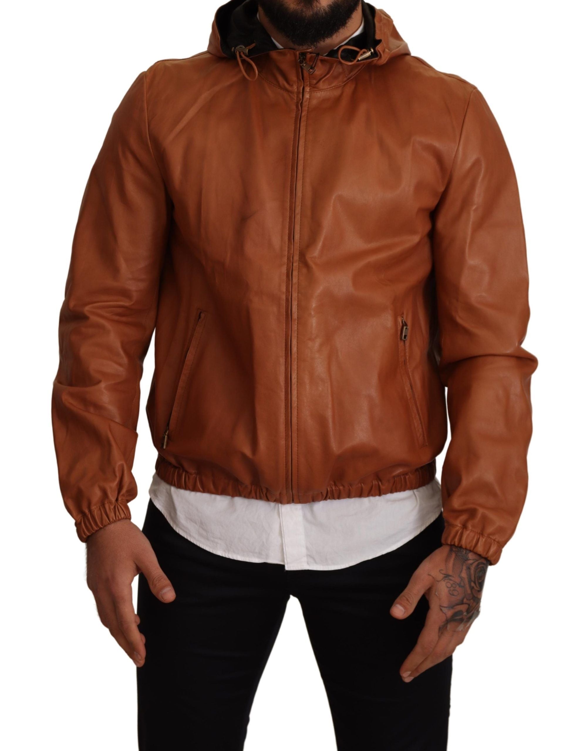 Dolce &amp; Gabbana Blouson aviateur en cuir marron élégant