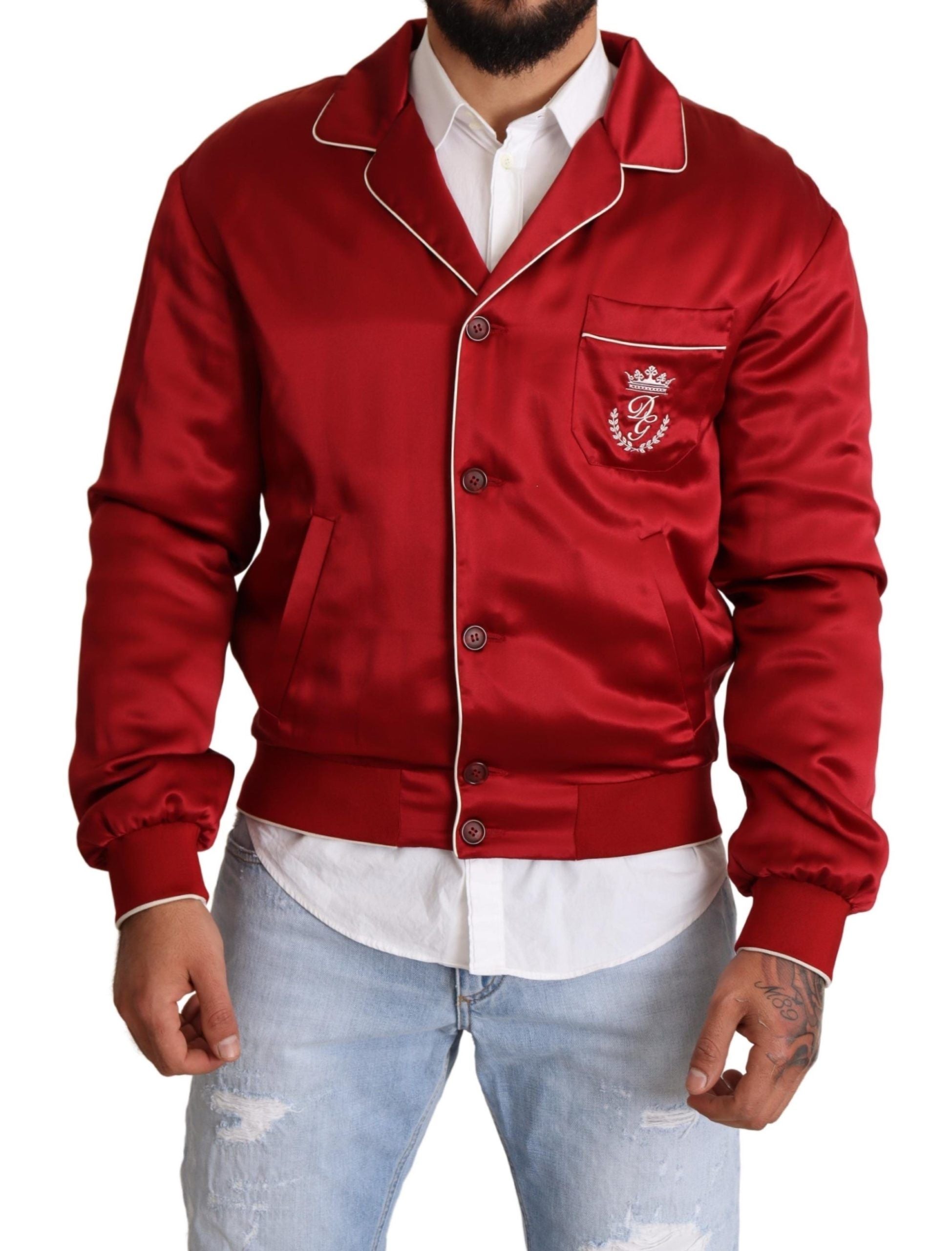 Dolce &amp; Gabbana Somptueux Blouson Bomber Rouge En Soie