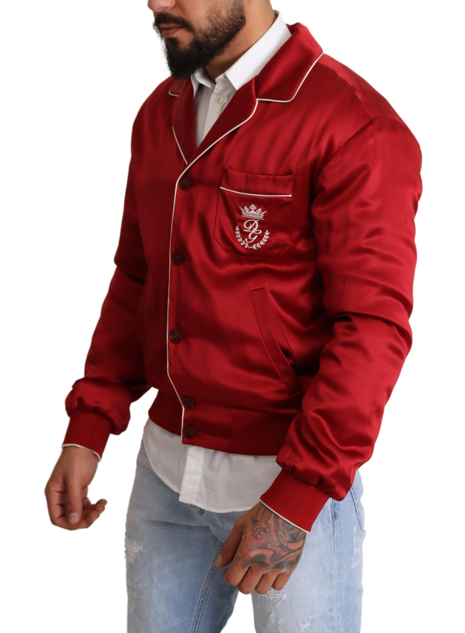 Dolce &amp; Gabbana Somptueux Blouson Bomber Rouge En Soie