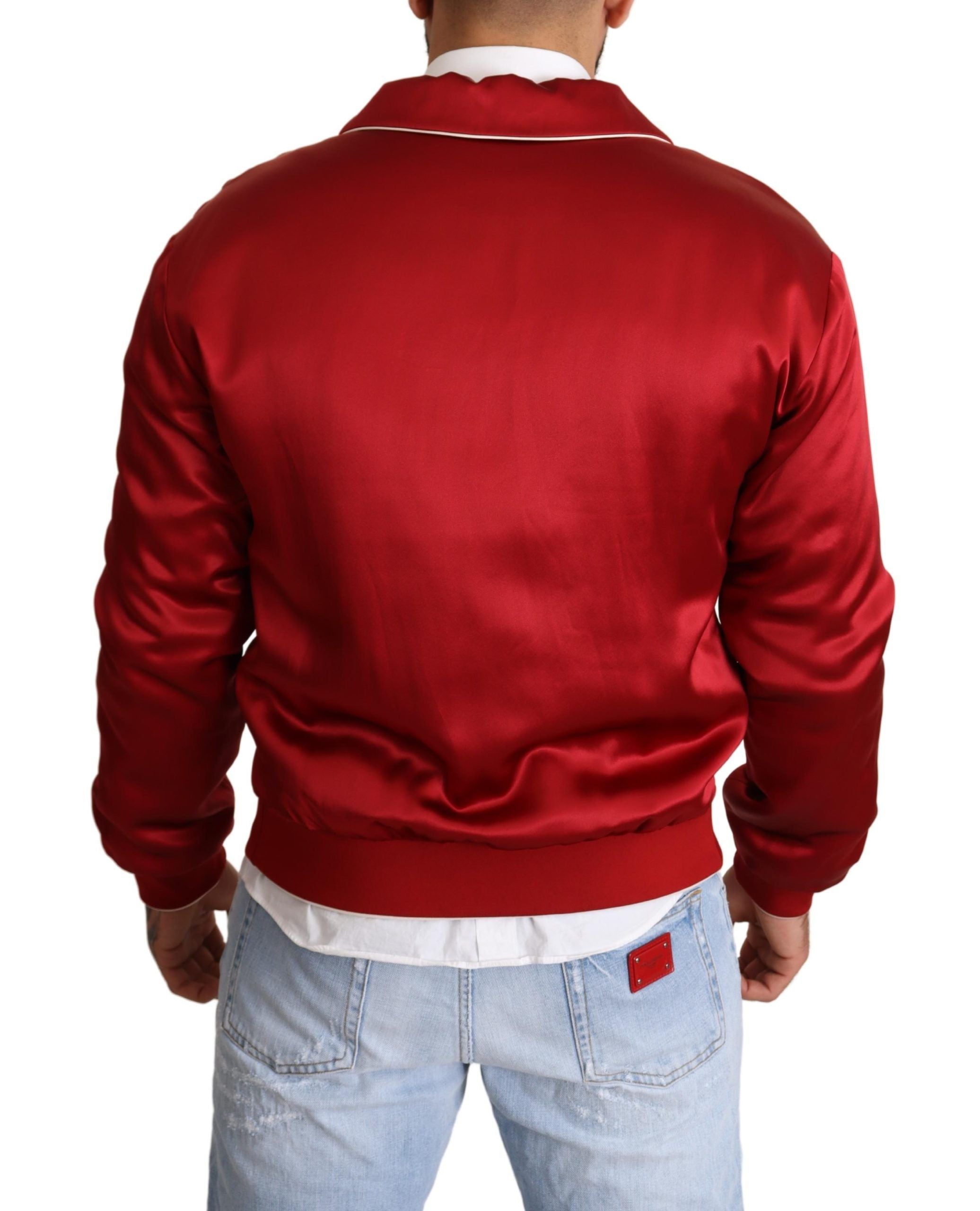 Dolce &amp; Gabbana Somptueux Blouson Bomber Rouge En Soie