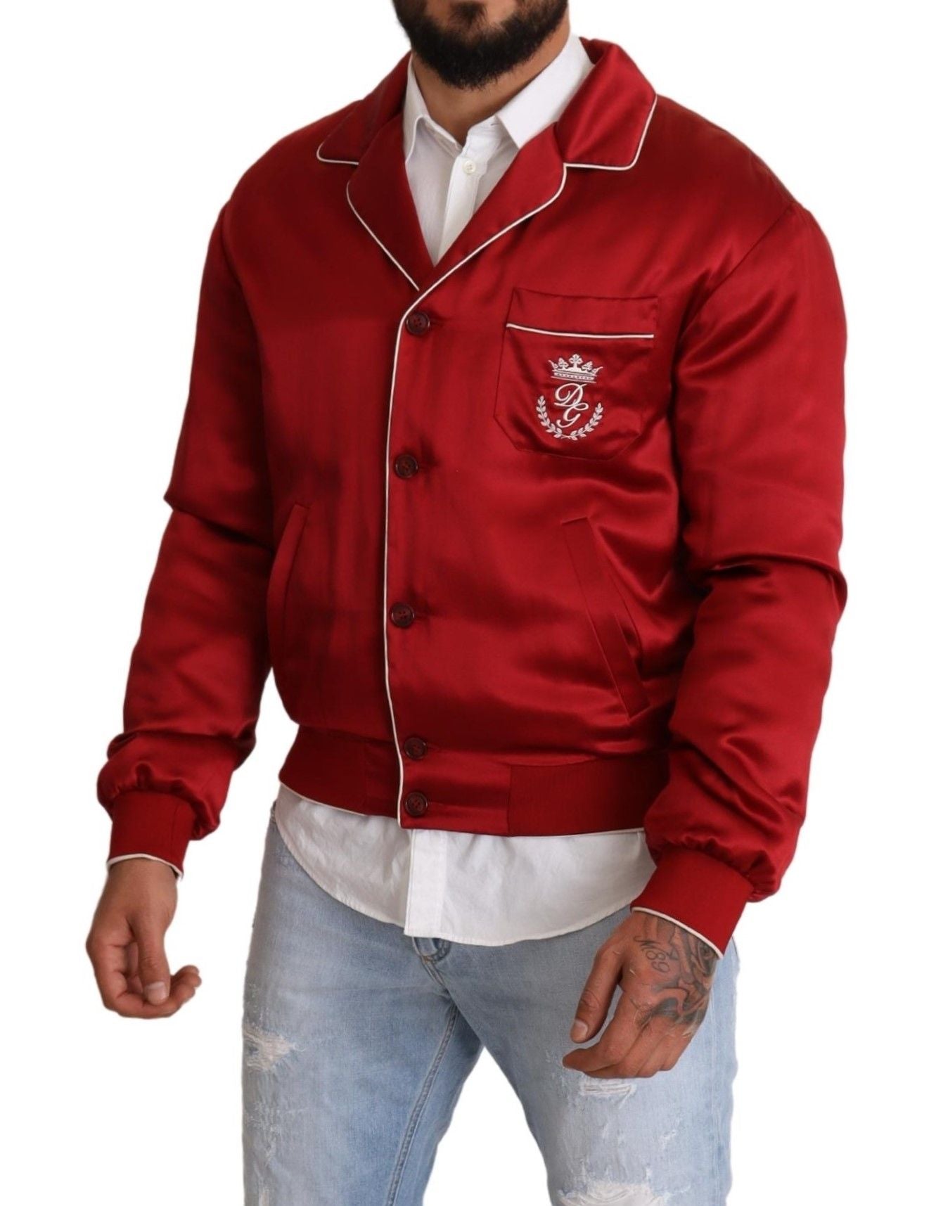 Dolce &amp; Gabbana Somptueux Blouson Bomber Rouge En Soie