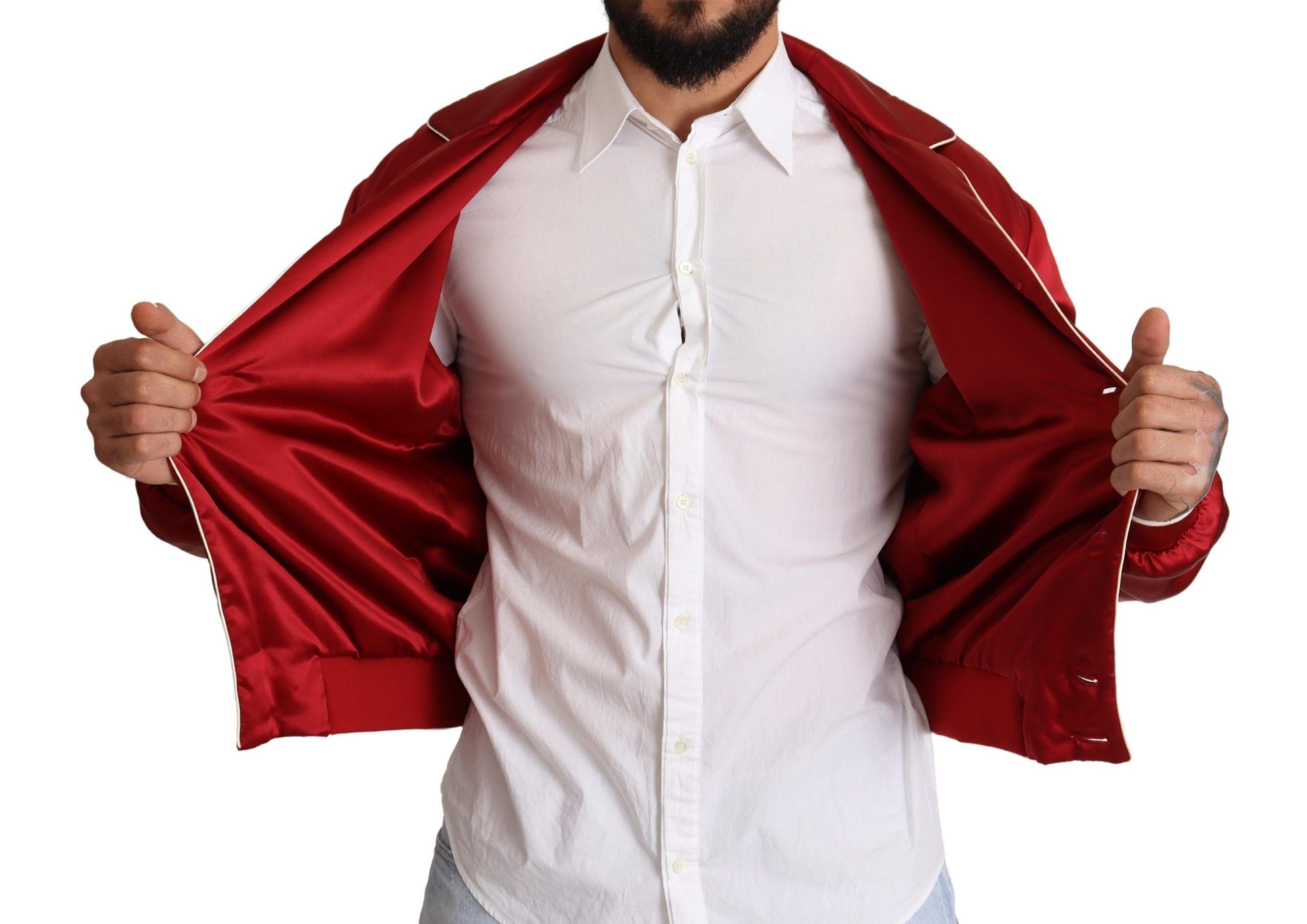 Dolce &amp; Gabbana Somptueux Blouson Bomber Rouge En Soie