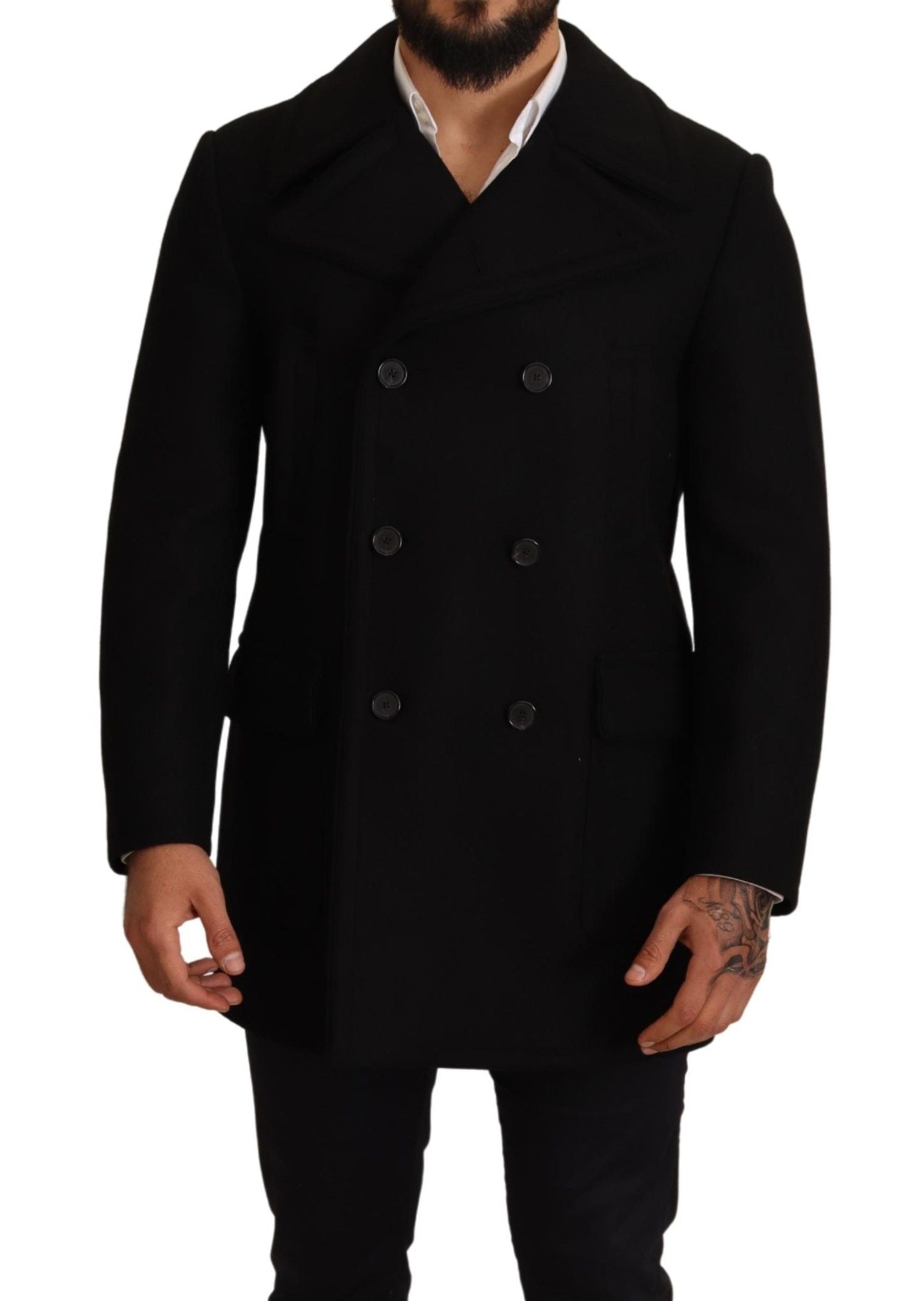 Dolce & Gabbana Elegant Black Double Breasted Trench Coat