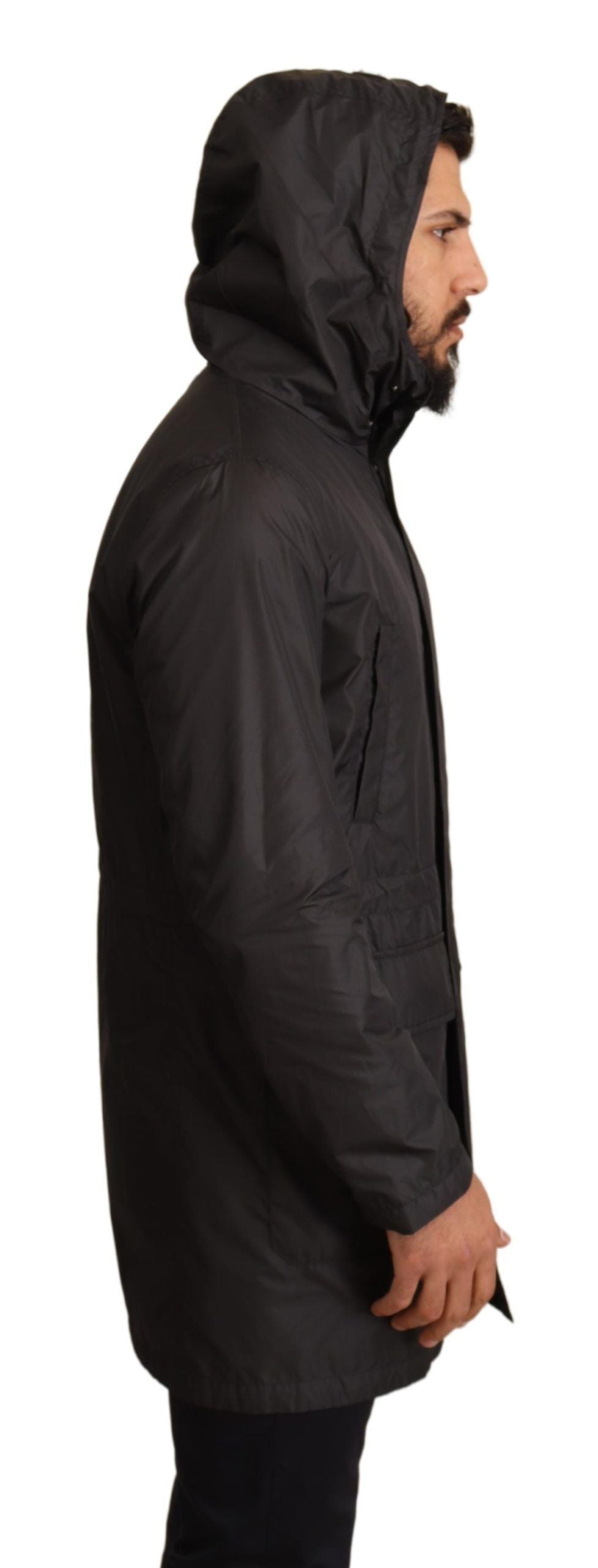 Dolce &amp; Gabbana Chic Manteau Blouson à Capuche en Noir Intemporel