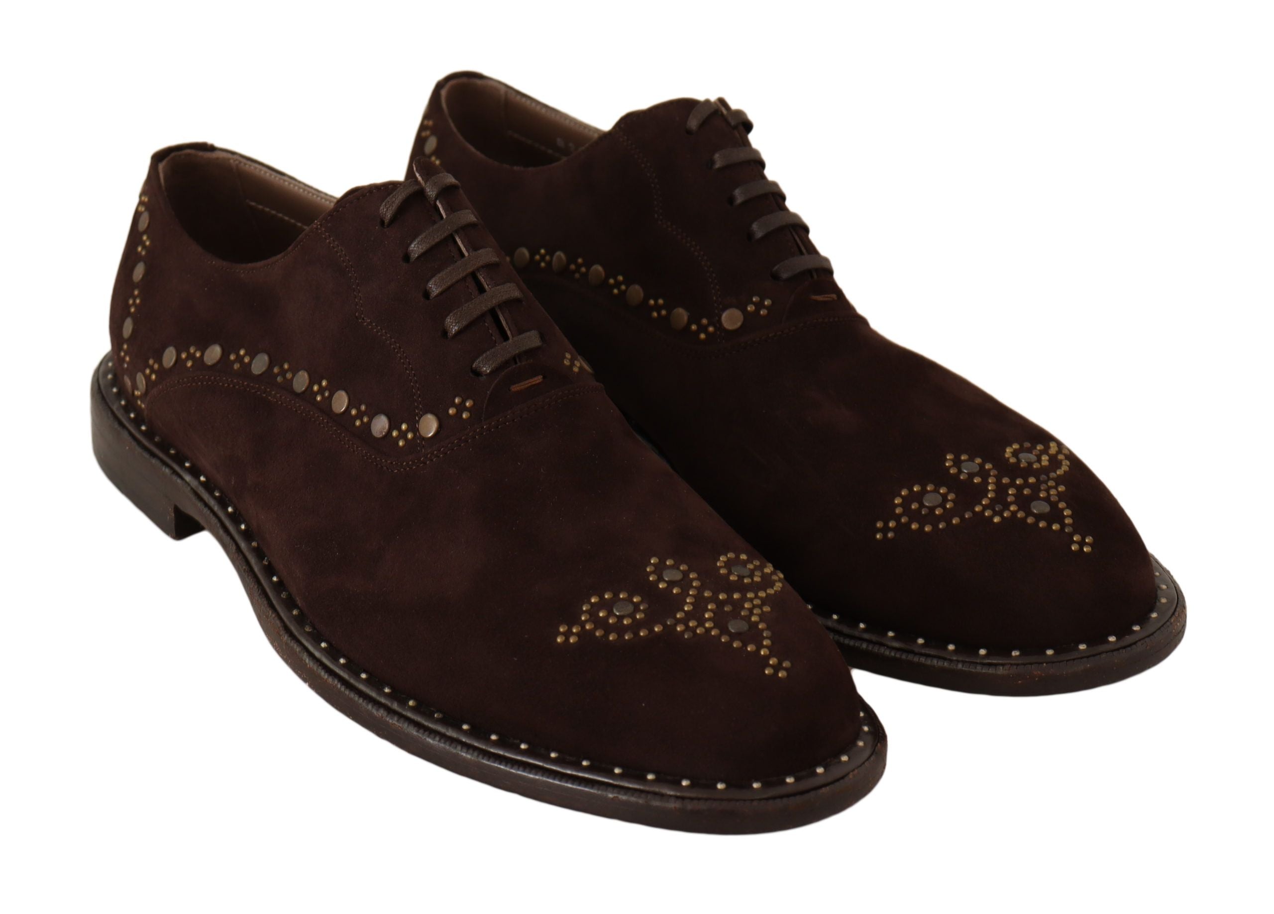 Dolce &amp; Gabbana Élégantes chaussures derby cloutées en daim marron