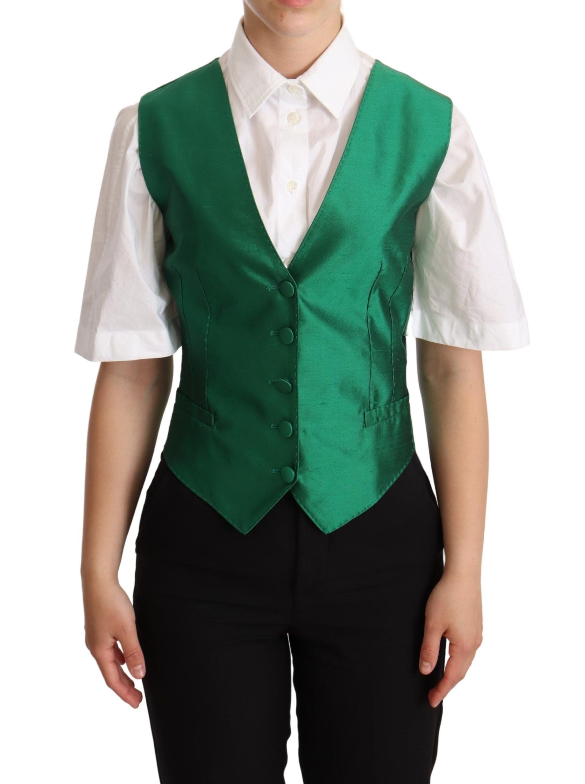 Dolce & Gabbana Elegant Green Silk Blend Waistcoat