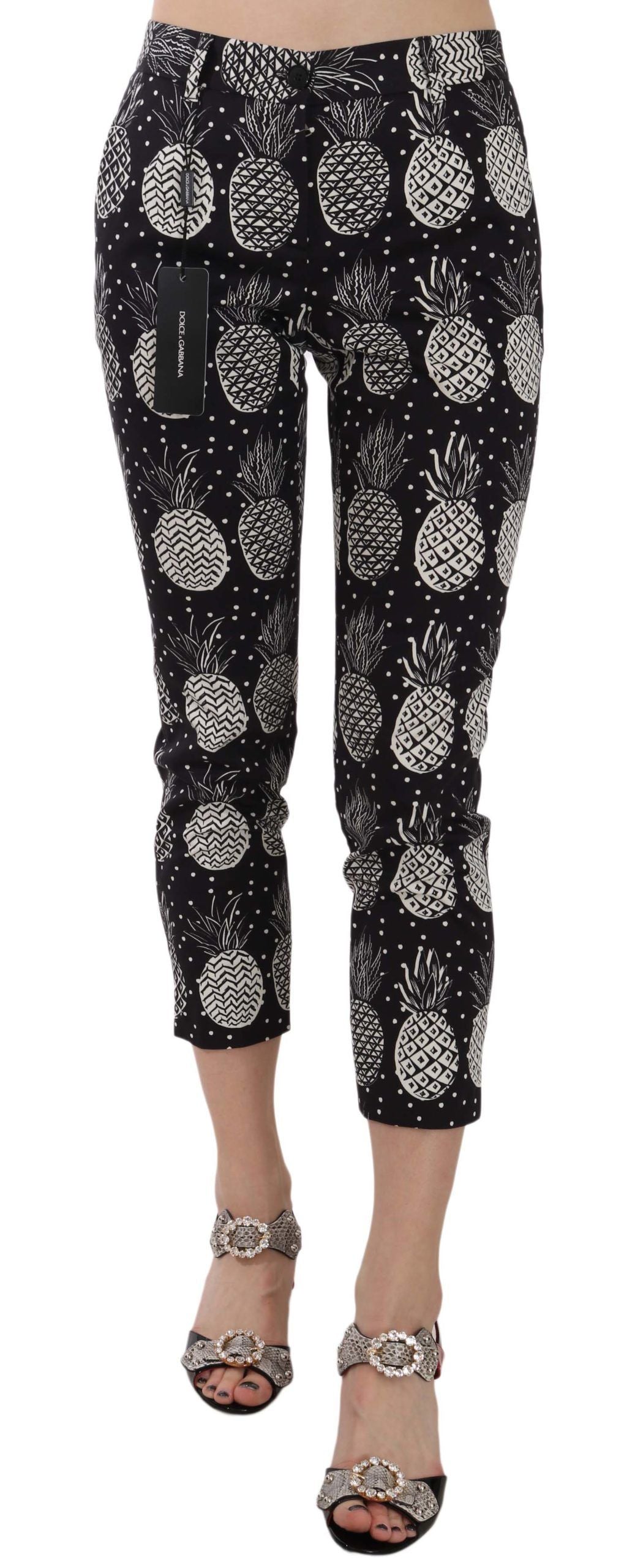 Dolce &amp; Gabbana Chic Pantalon Capri Skinny Noir Imprimé Ananas