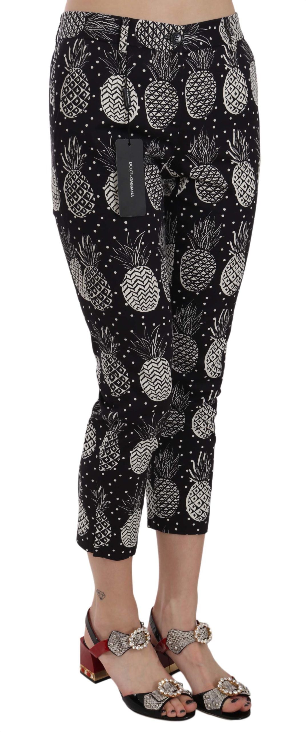 Dolce &amp; Gabbana Chic Pantalon Capri Skinny Noir Imprimé Ananas