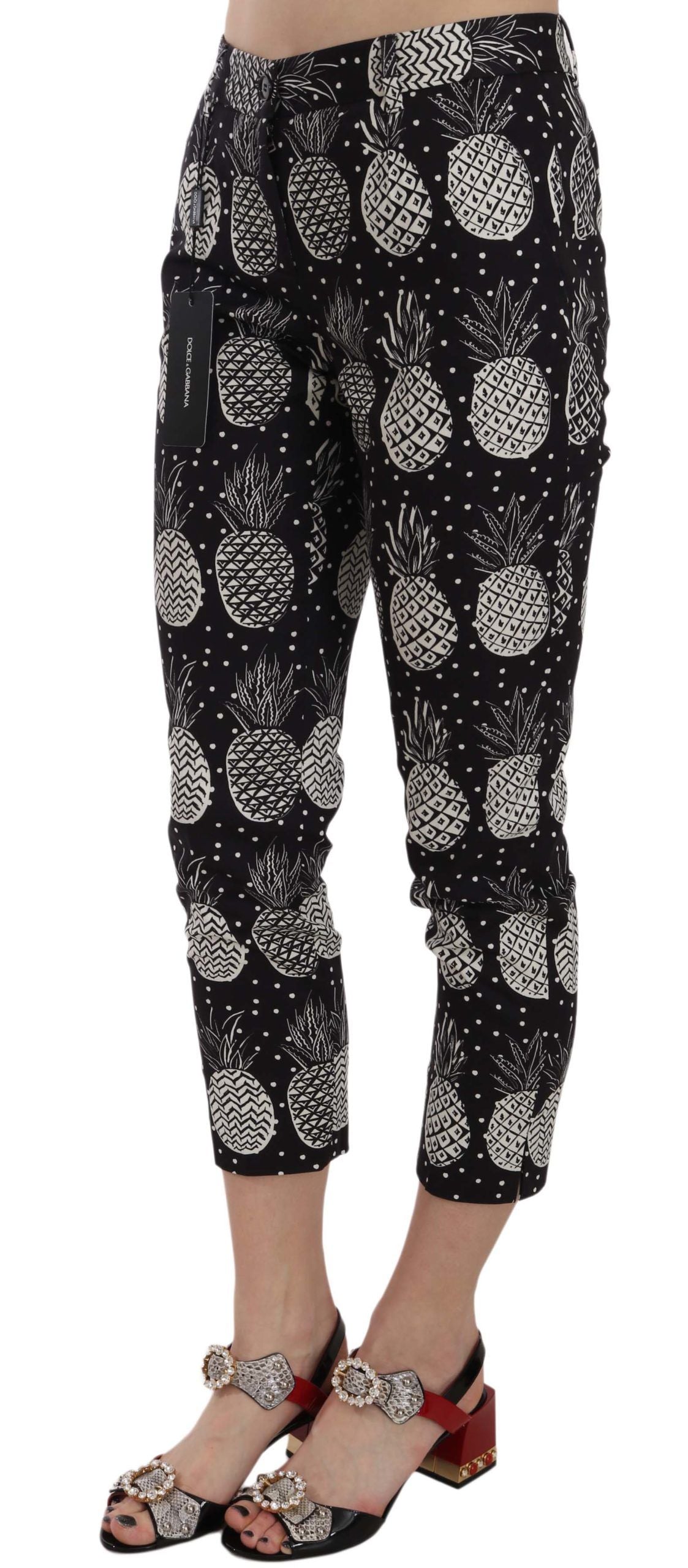 Dolce &amp; Gabbana Chic Pantalon Capri Skinny Noir Imprimé Ananas