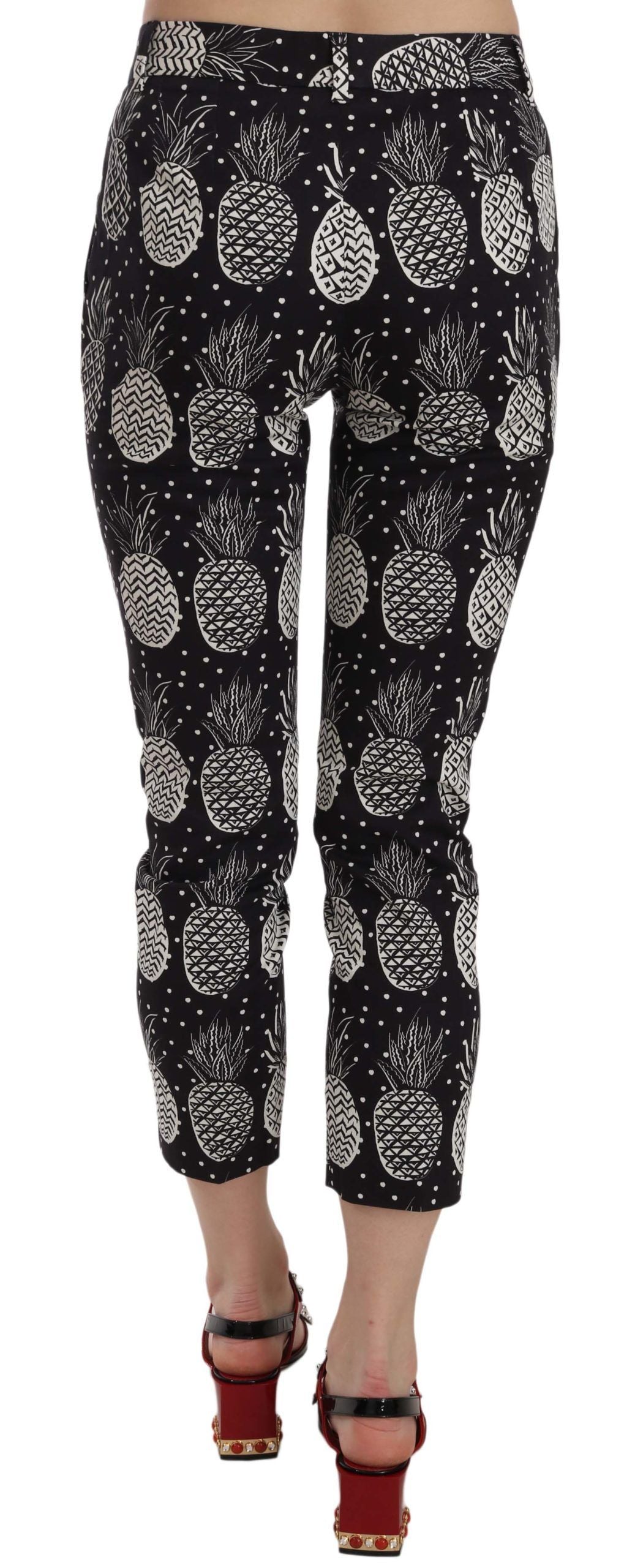 Dolce &amp; Gabbana Chic Pantalon Capri Skinny Noir Imprimé Ananas