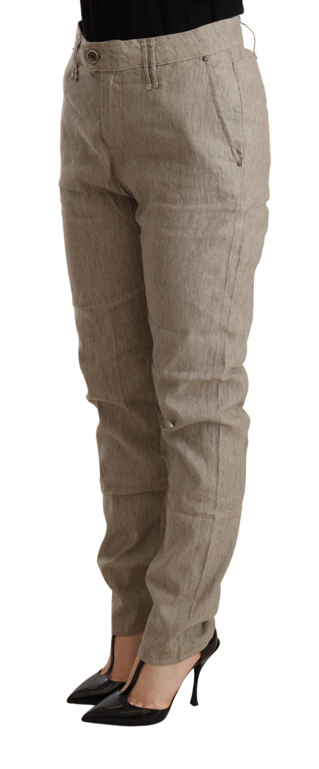 CYCLE Pantalon baggy taille moyenne beige chic pour un style sophistiqué