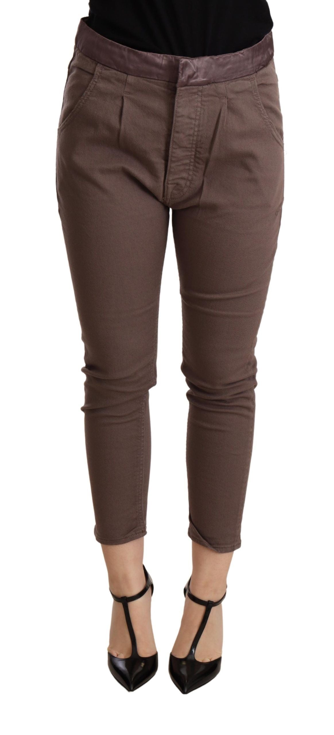 CYCLE Pantalon court chic marron skinny taille moyenne