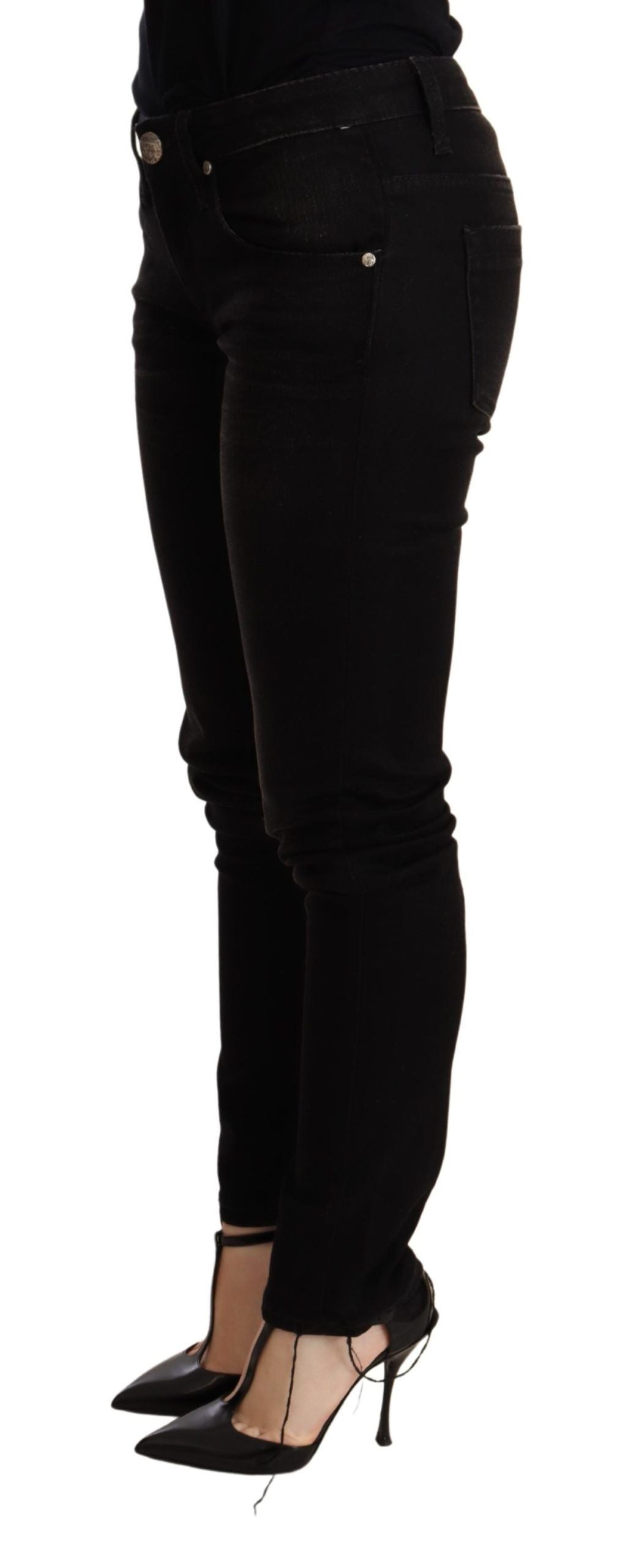 Pantalon en denim skinny taille basse noir Acht