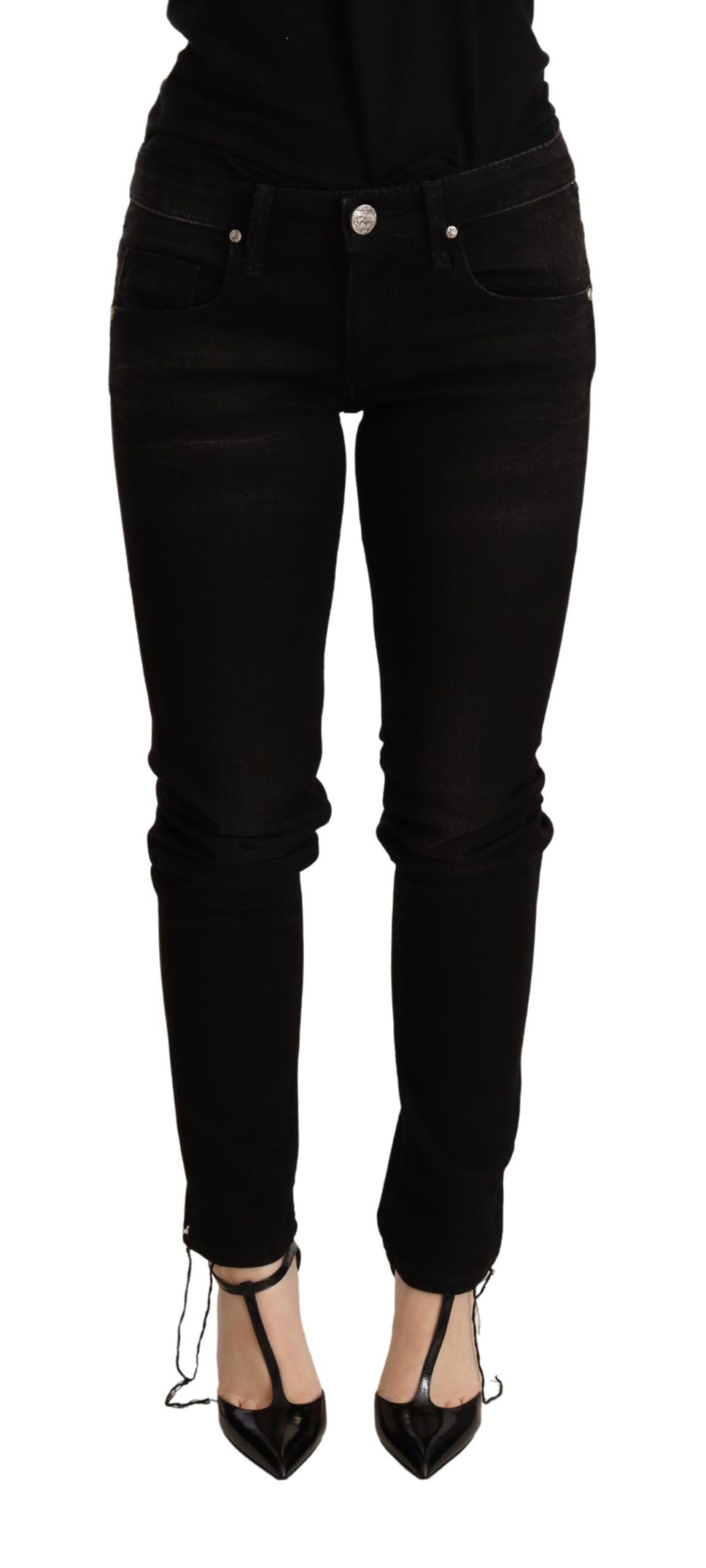 Pantalon en denim skinny taille basse noir Acht