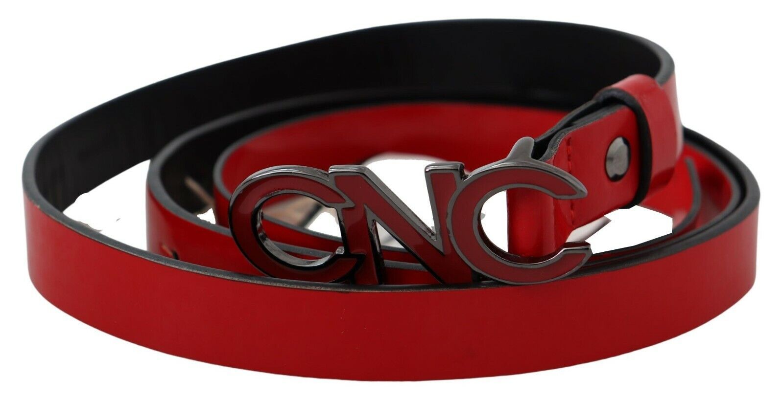 Costume National Chic Ceinture en cuir rouge avec boucle noire