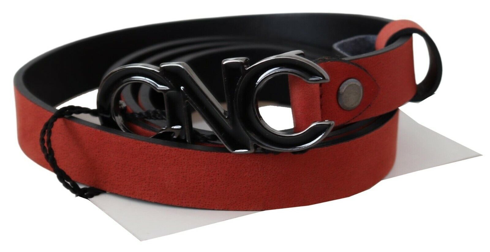 Costume National Ceinture élégante en cuir rouge sang