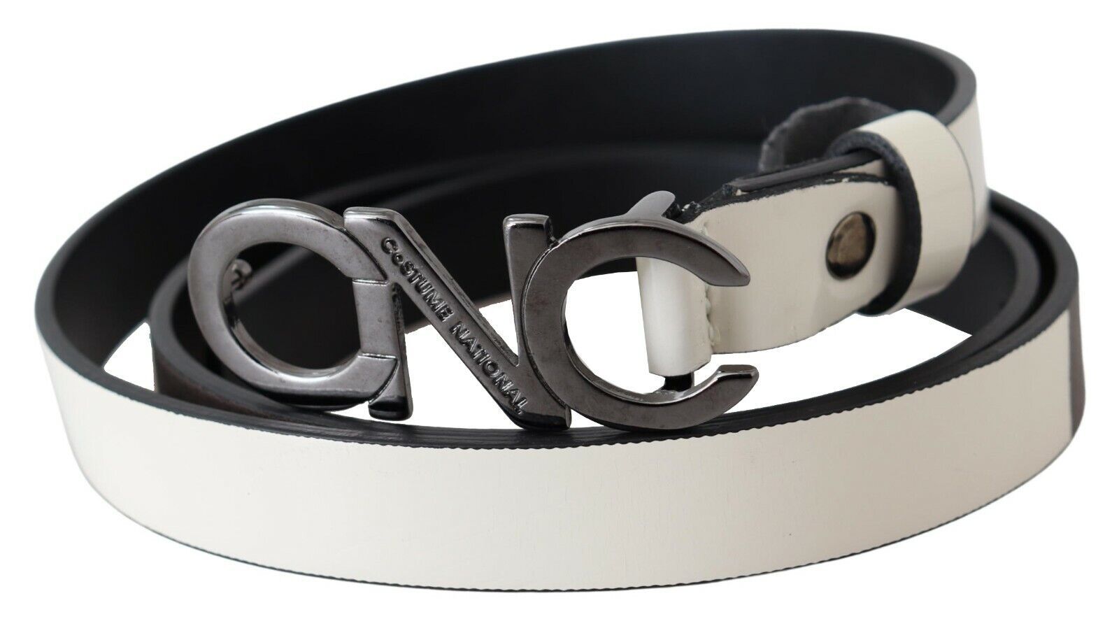 Costume National Ceinture tendance en cuir italien gris métallisé