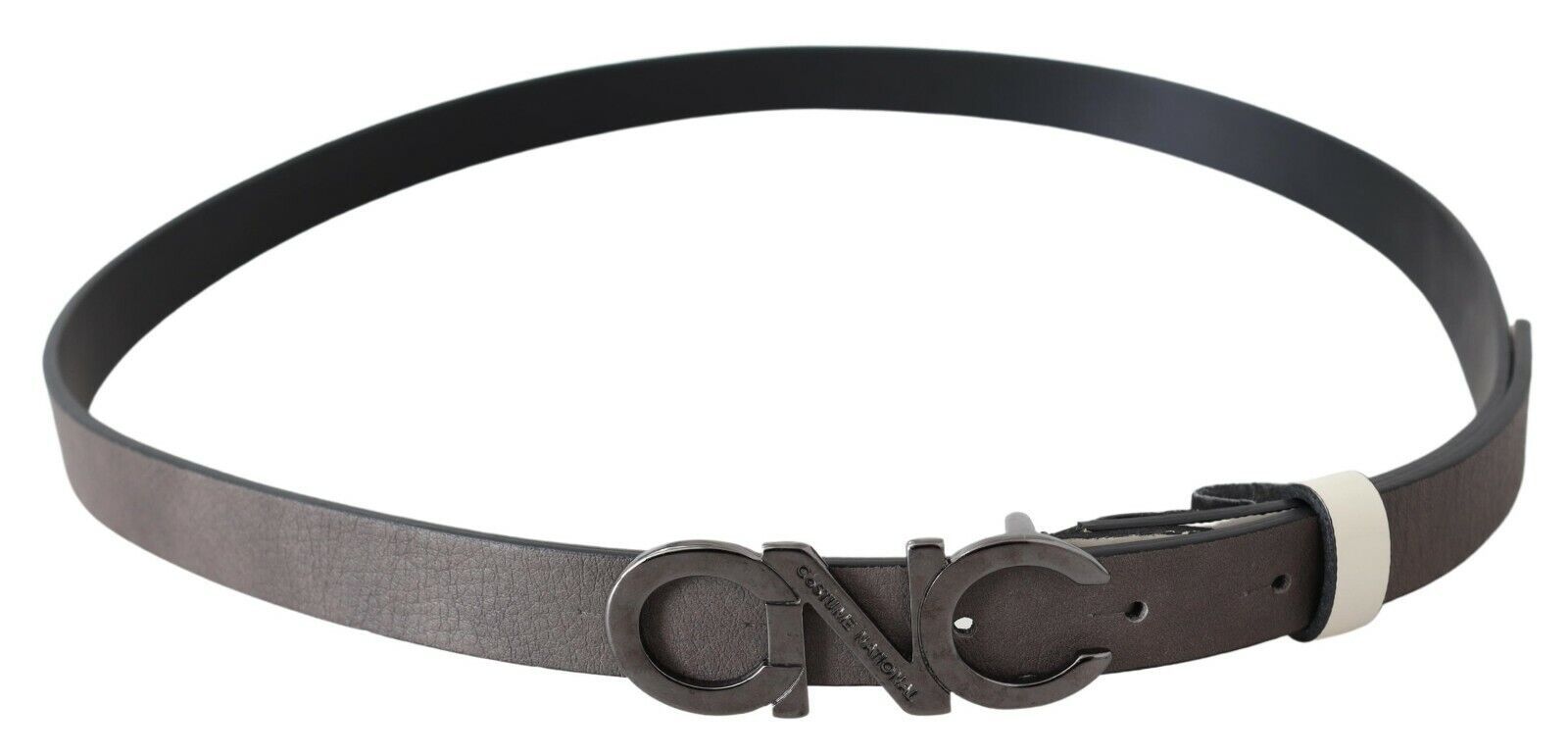 Costume National Ceinture tendance en cuir italien gris métallisé