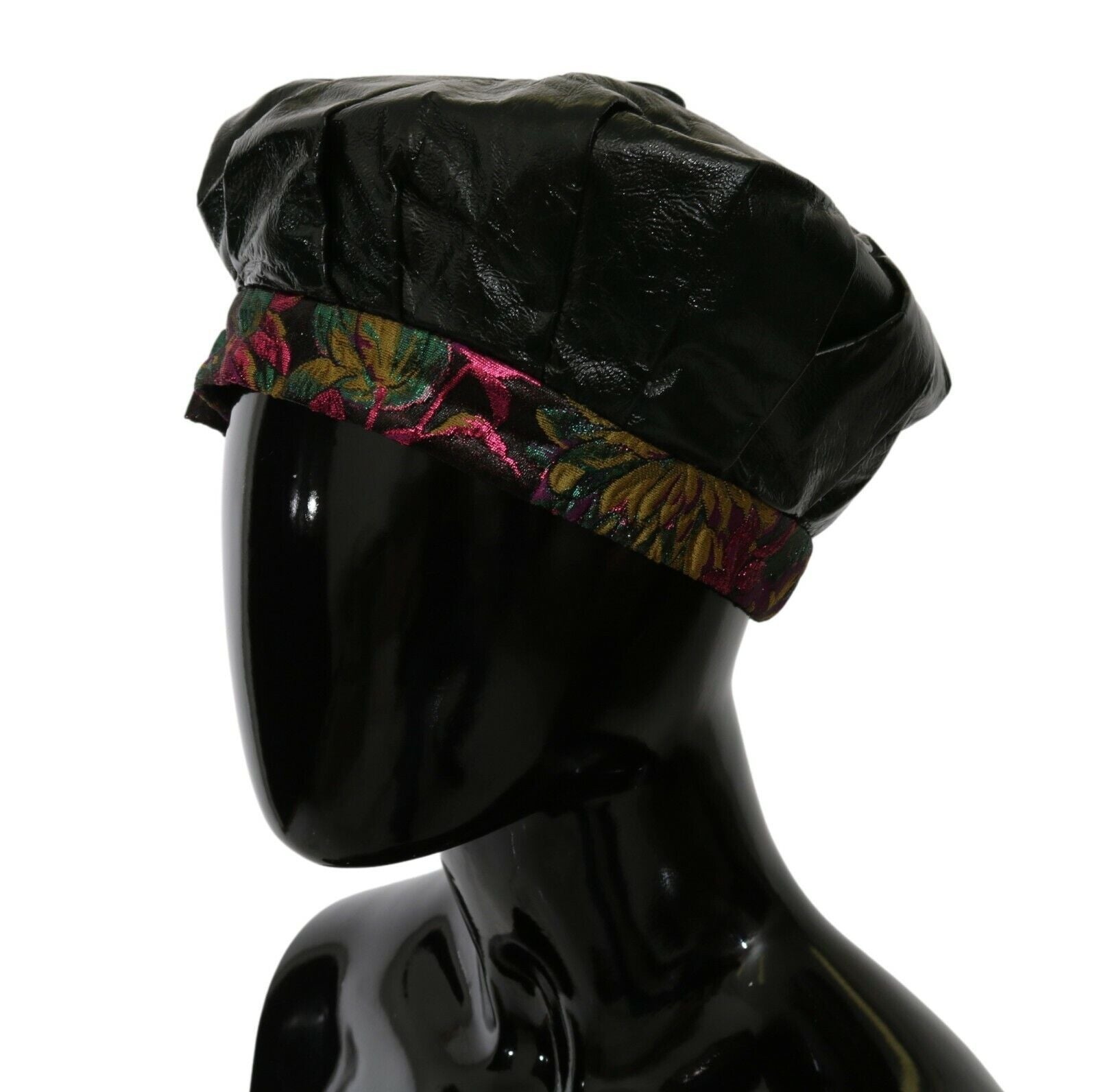 Dolce &amp; Gabbana Casquette béret noire élégante avec doublure florale